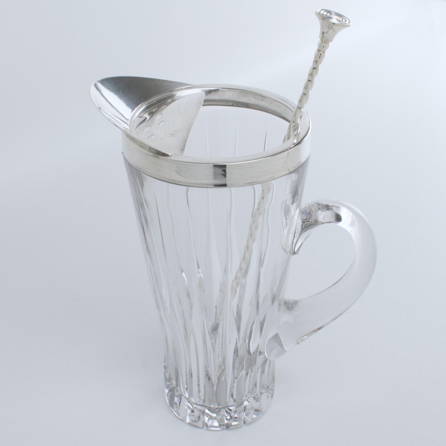 Versilberter und Kristall-Barzubehör-Cocktail- Martini-Krug mit Steiglöffel (Mitte des 20. Jahrhunderts) im Angebot