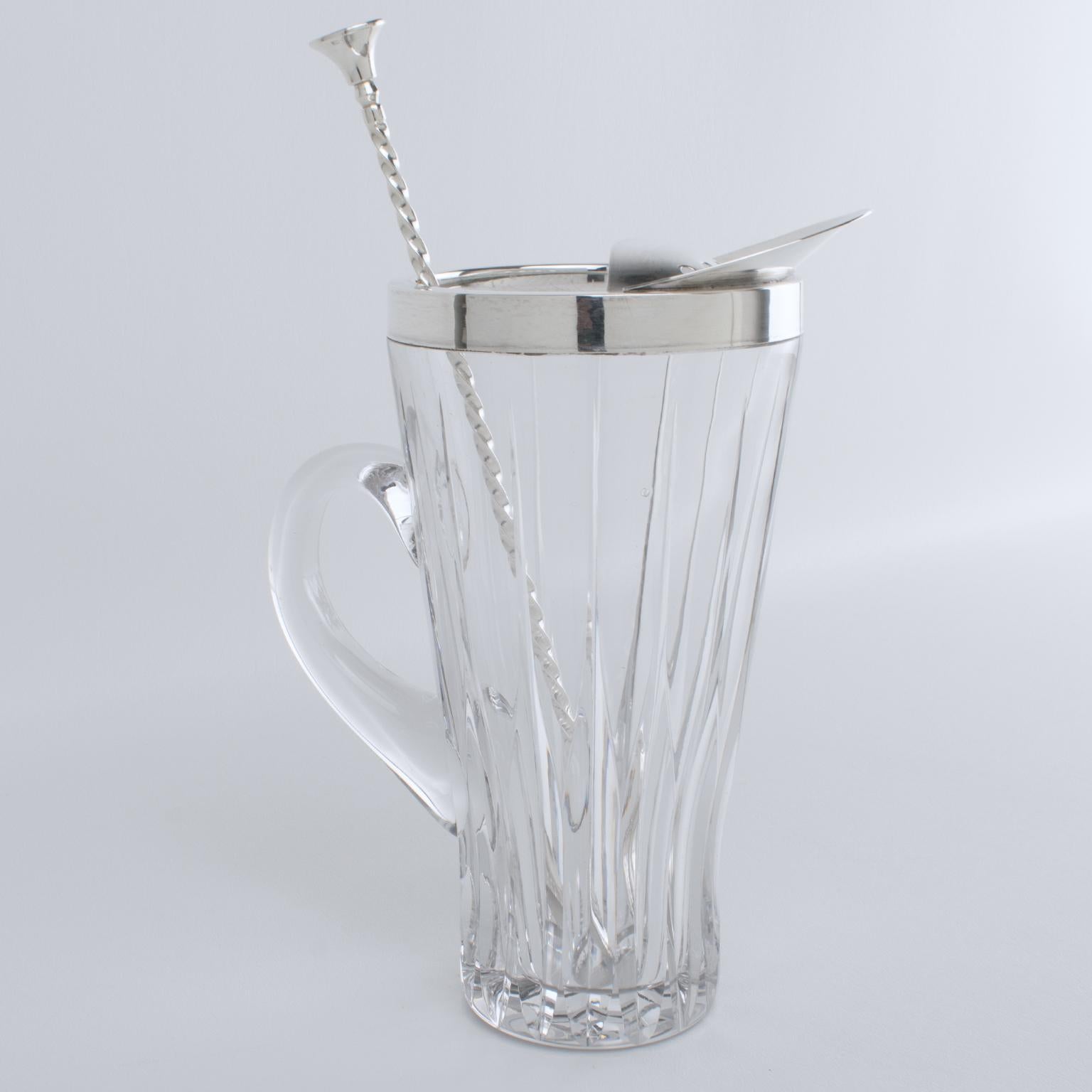 Versilberter und Kristall-Barzubehör-Cocktail- Martini-Krug mit Steiglöffel im Angebot 1