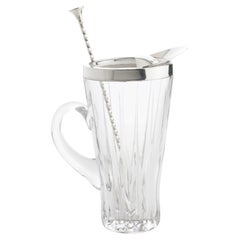 Silver Plate and Crystal Barware Cocktail Martini Pitcher with Stirrer Spoon