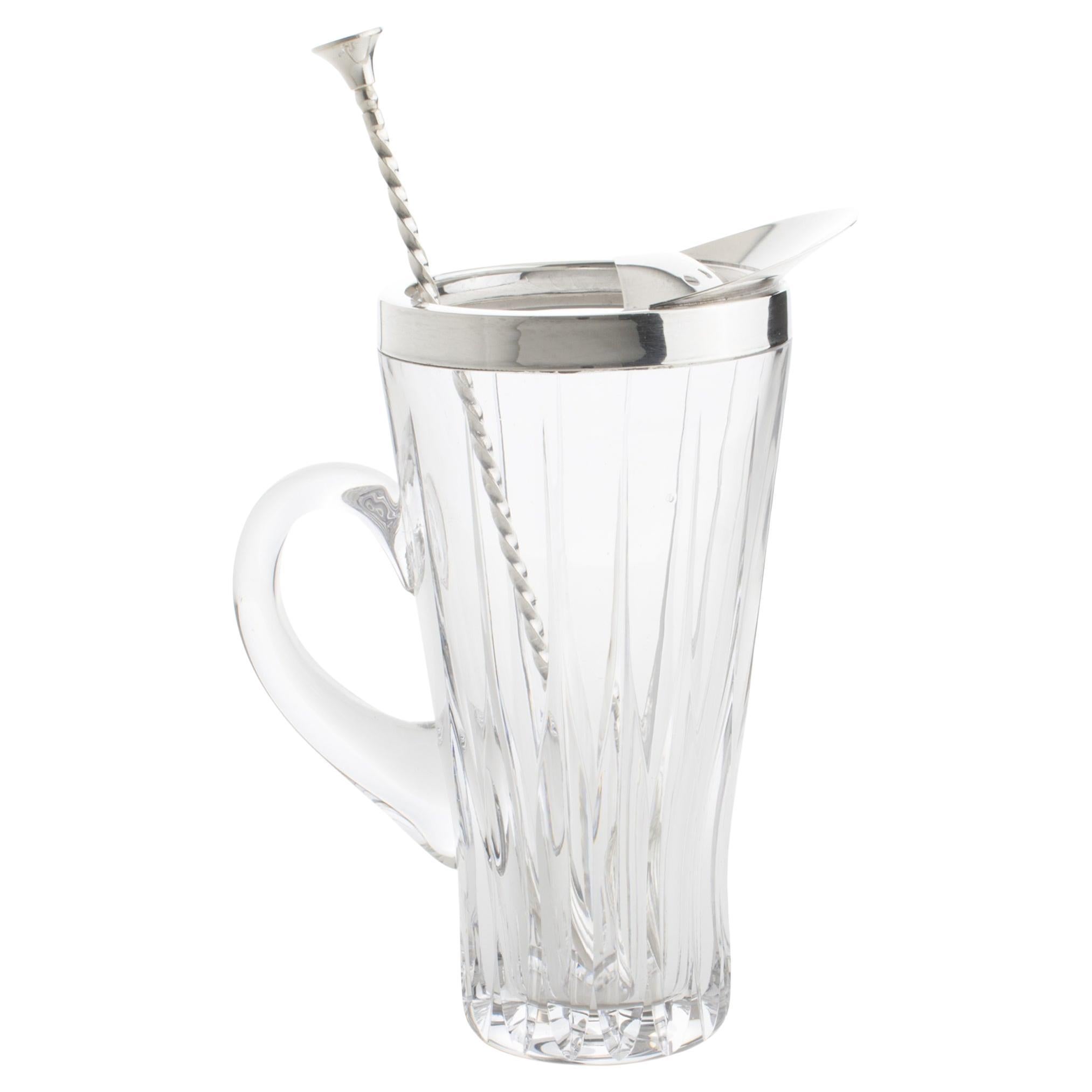 Versilberter und Kristall-Barzubehör-Cocktail- Martini-Krug mit Steiglöffel im Angebot