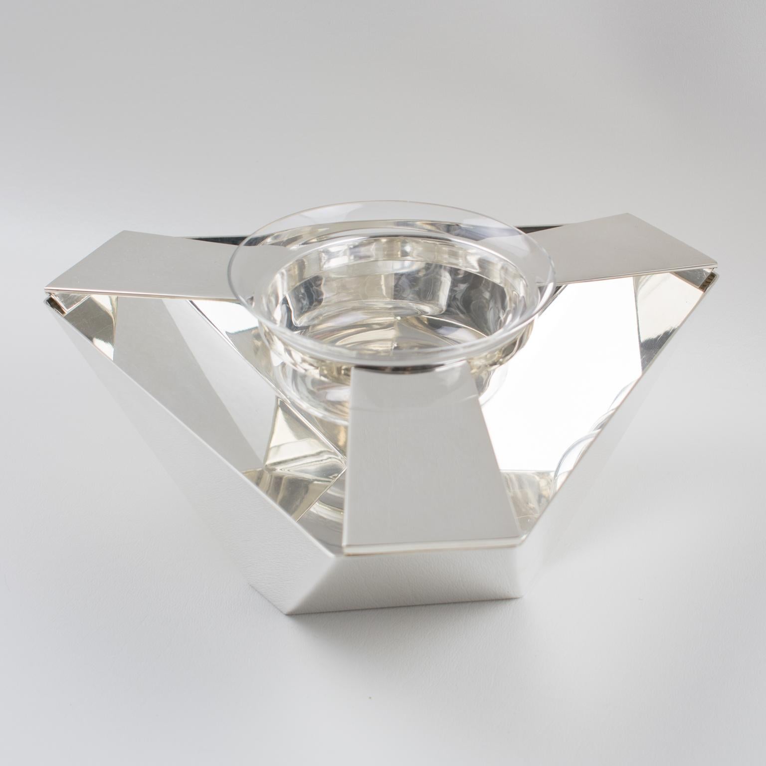 Silver Plate and Crystal Caviar Bowl by Ken Benson for St James Brazil 1
