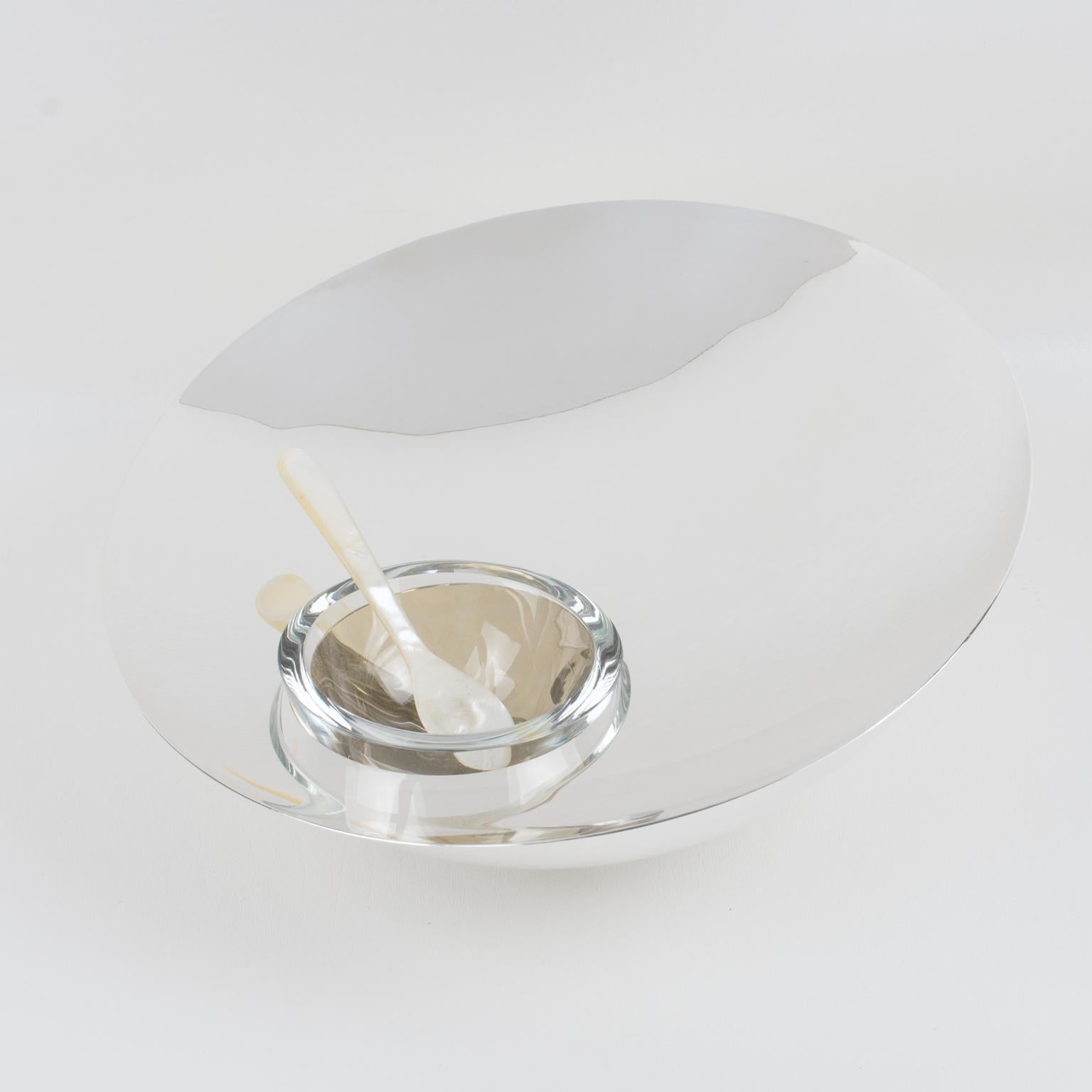 Silver Plate and Crystal Caviar Bowl Dish by Nan Swid for SwidPowell 4