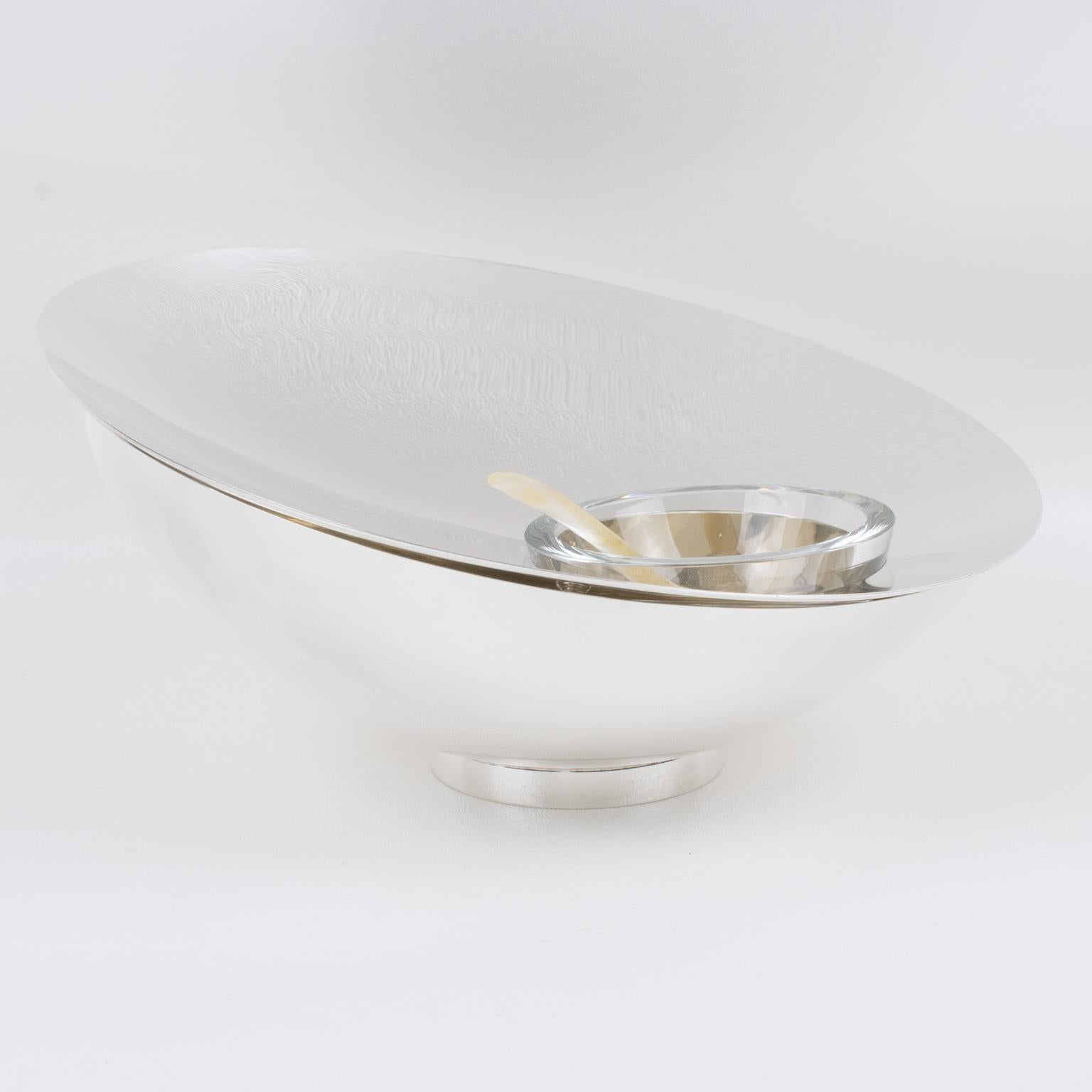 Silver Plate and Crystal Caviar Bowl Dish by Nan Swid for SwidPowell 5