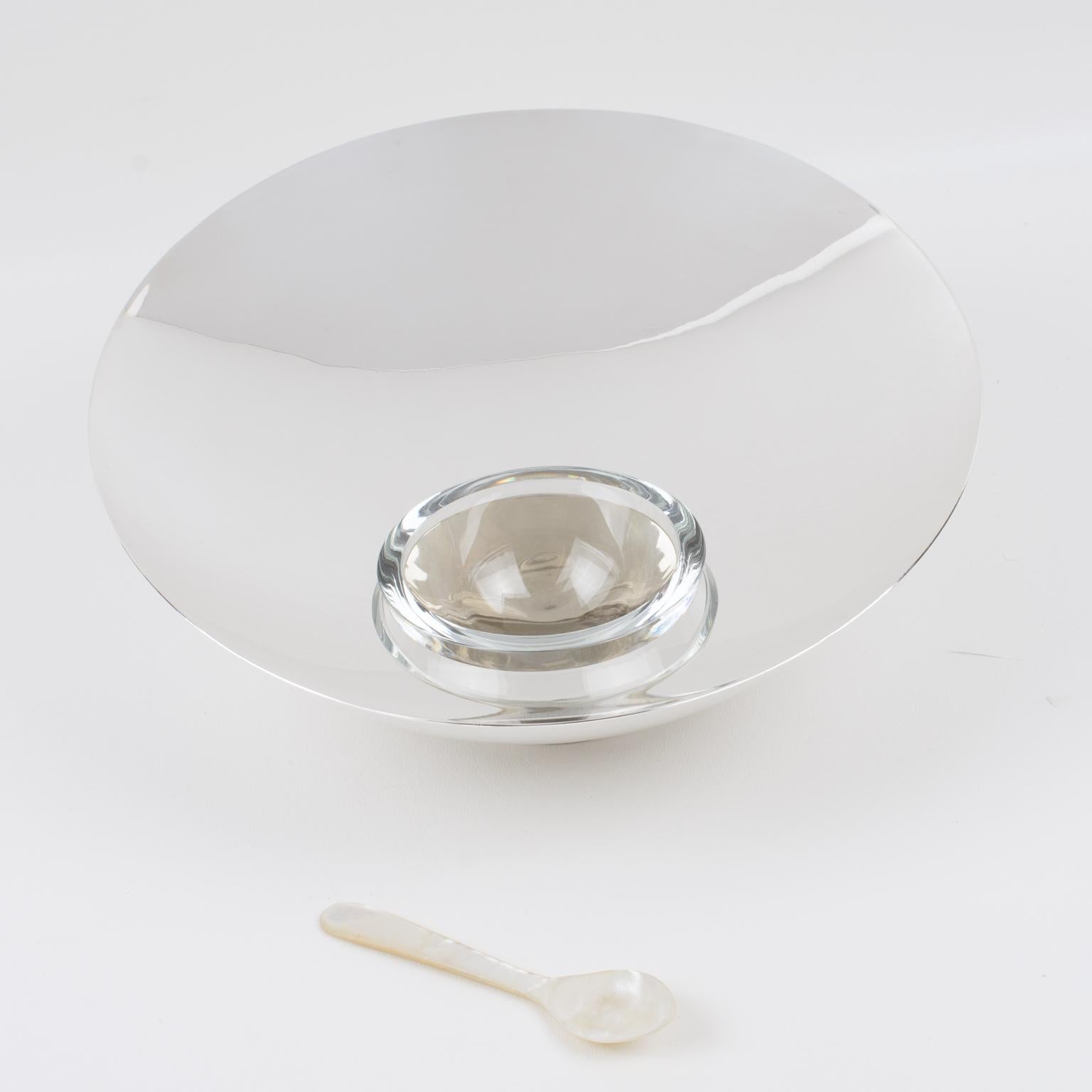 Late 20th Century Silver Plate and Crystal Caviar Bowl Dish by Nan Swid for SwidPowell