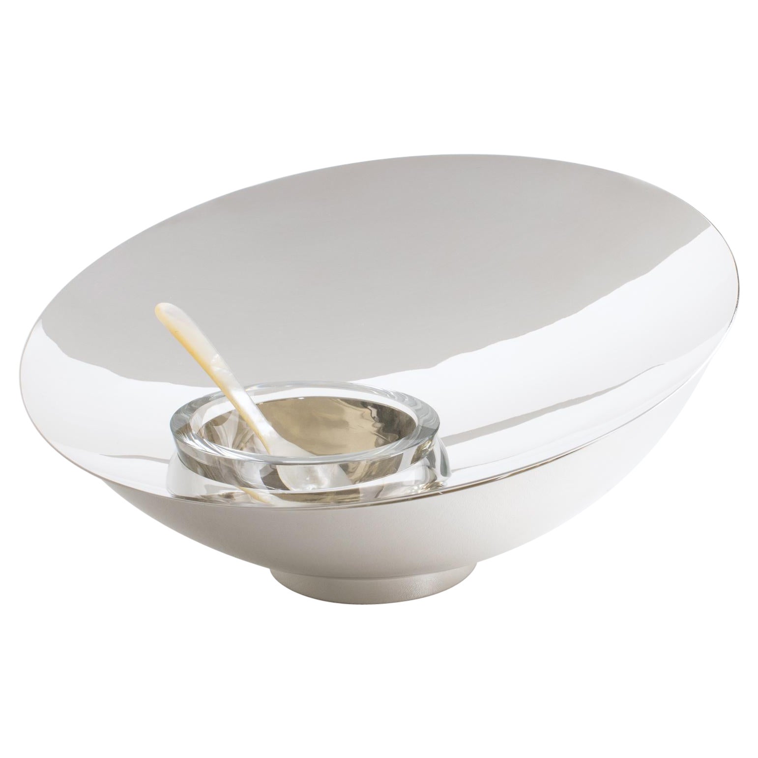 Silver Plate and Crystal Caviar Bowl Dish by Nan Swid for SwidPowell