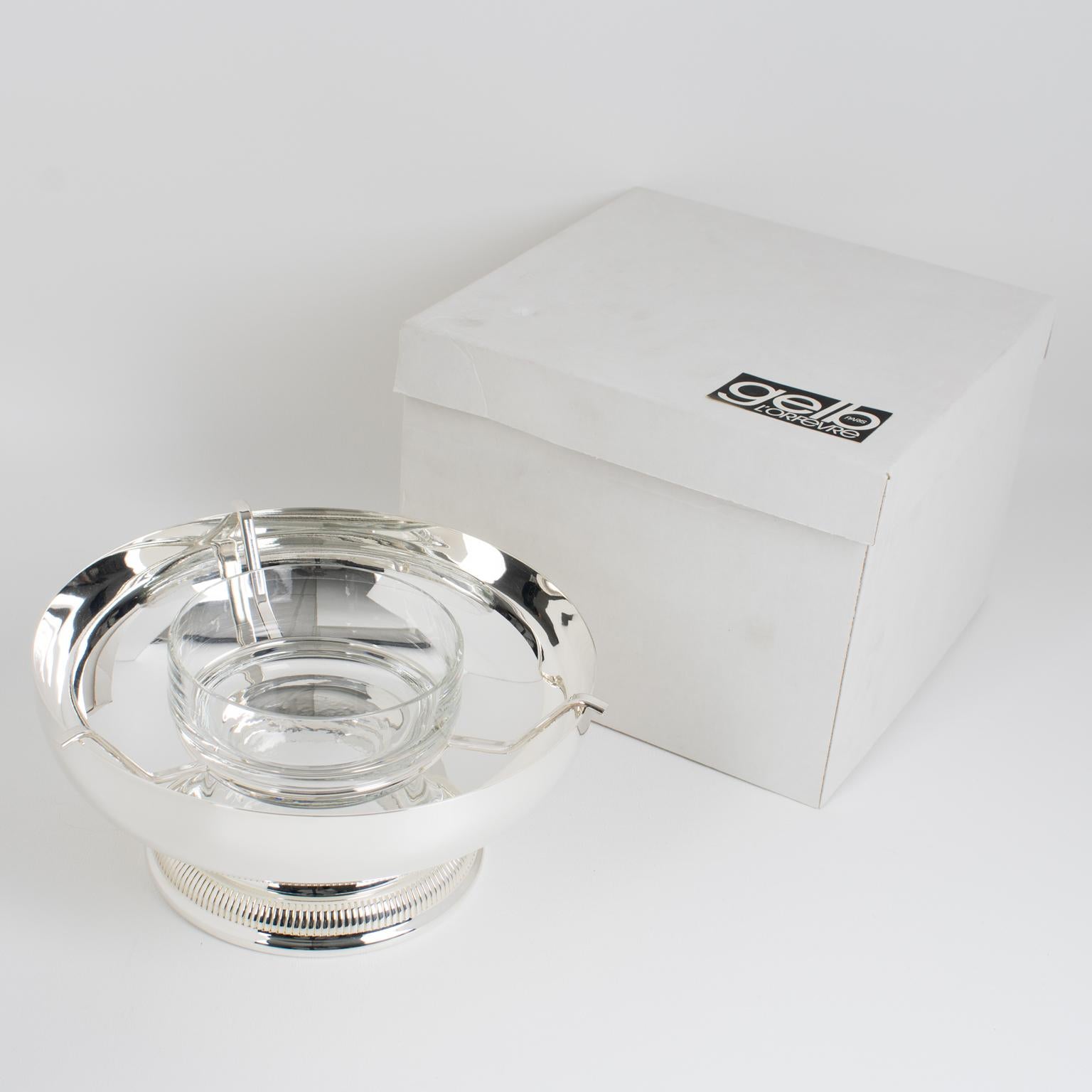 Plat en métal argenté et cristal Caviar Bowl Dish Server by Gelb, Paris in Box en vente 4