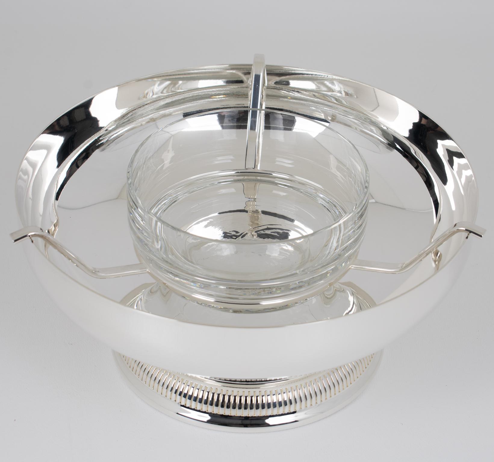 Modern Silver Plate and Crystal Caviar Bowl Dish Server by Gelb, Paris in Box For Sale