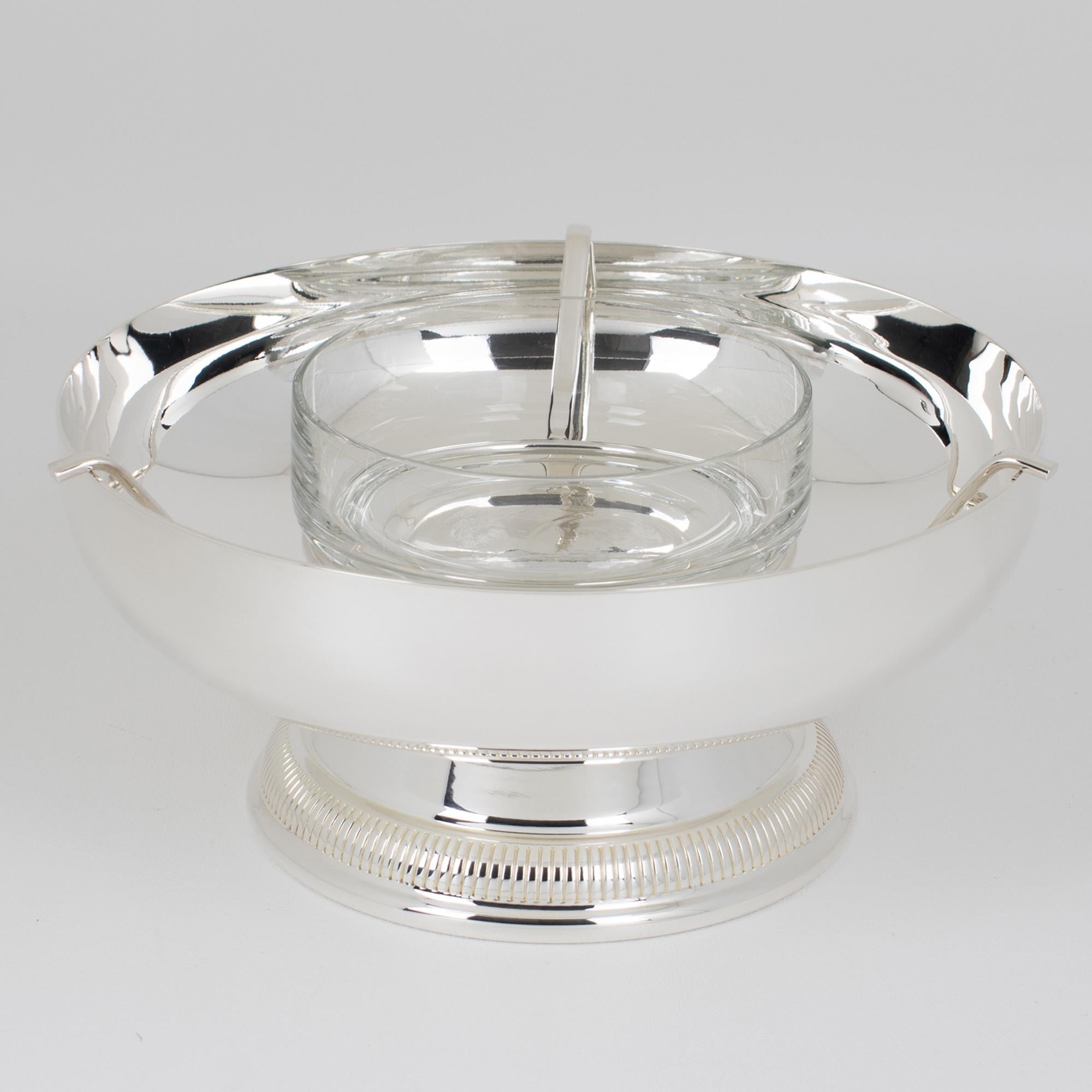 Moderne Plat en métal argenté et cristal Caviar Bowl Dish Server by Gelb, Paris in Box en vente