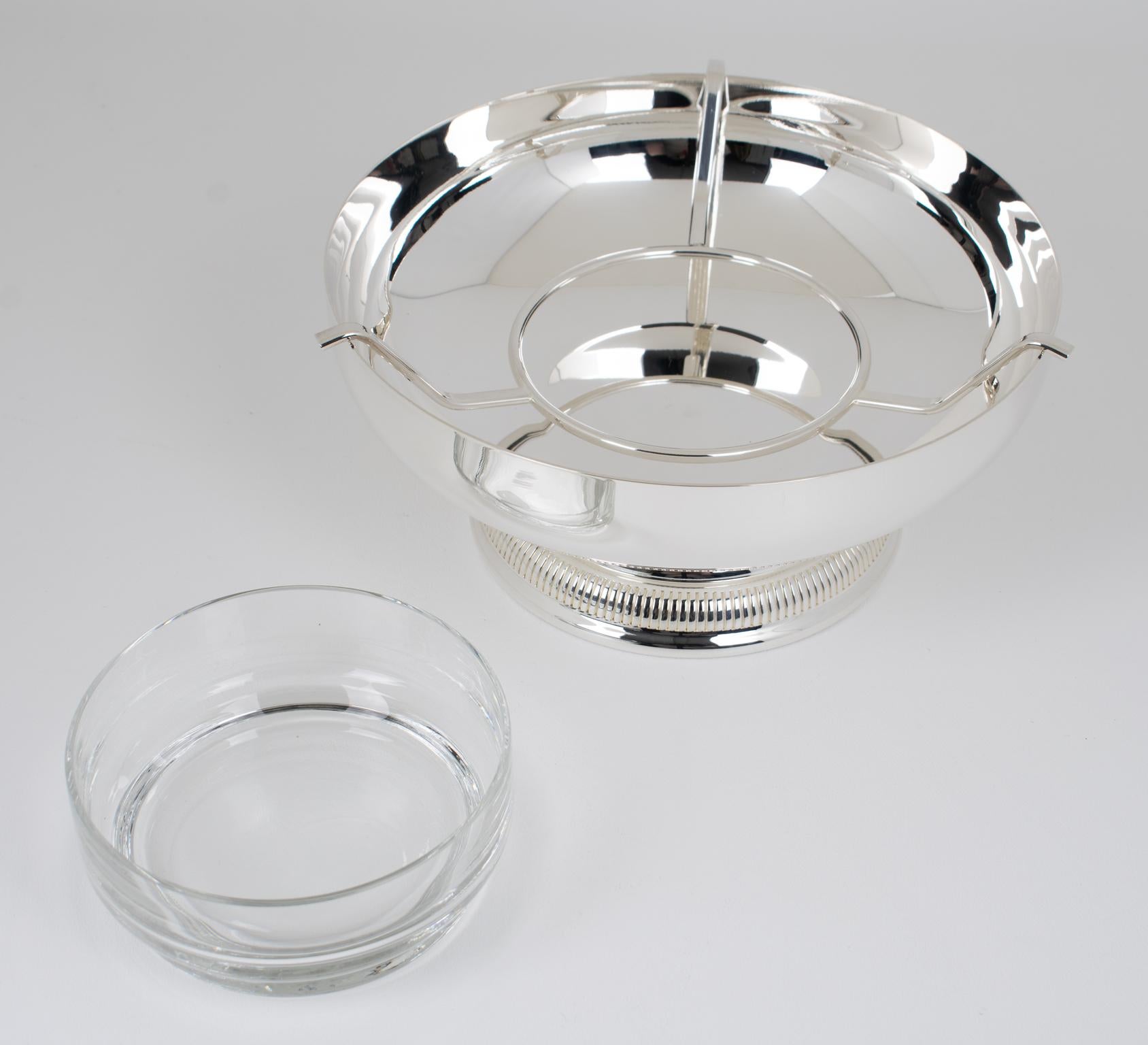 Plat en métal argenté et cristal Caviar Bowl Dish Server by Gelb, Paris in Box Excellent état - En vente à Atlanta, GA