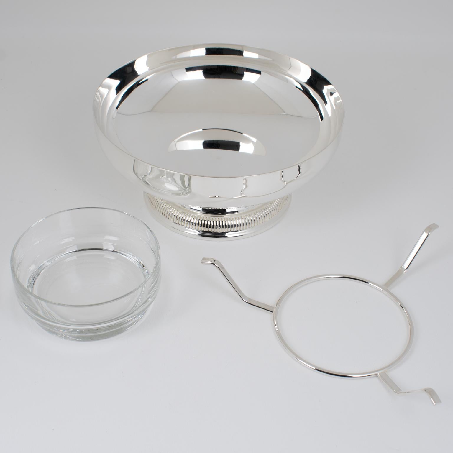Fin du 20e siècle Plat en métal argenté et cristal Caviar Bowl Dish Server by Gelb, Paris in Box en vente