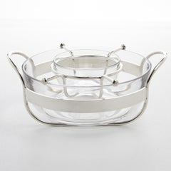 Silver Plate and Crystal Caviar Bowl Dish Server by PM Italy, 1980s