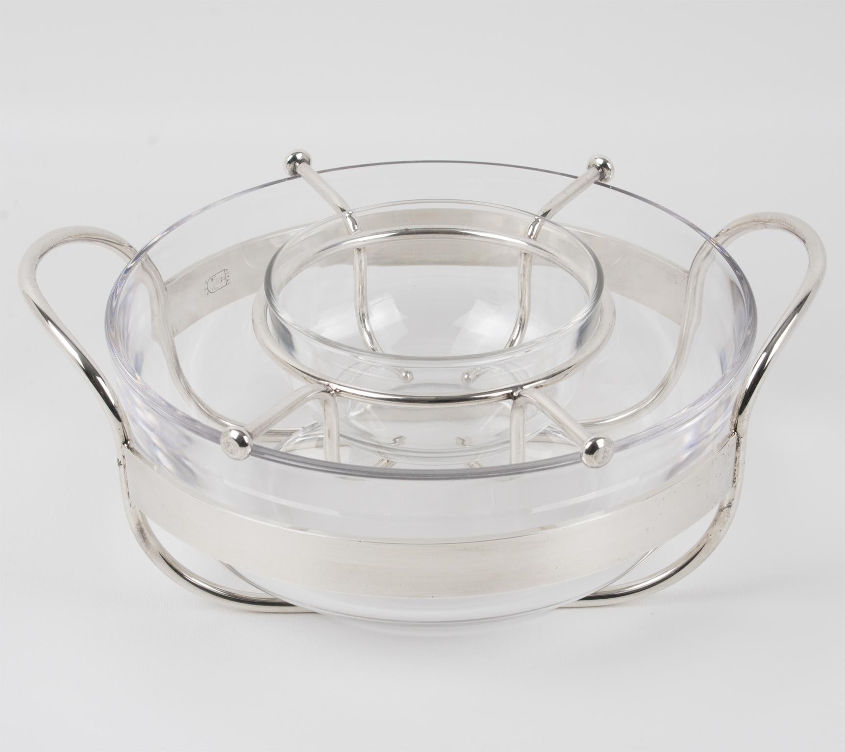 Silver Plate and Crystal Caviar Bowl Dish Server by PM Italy, 1980s 1