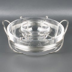 Silver Plate and Crystal Caviar Bowl Dish Server by PM Italy, circa 1980