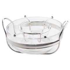 Silver Plate and Crystal Caviar Bowl Dish Server by PM Italy, circa 1980