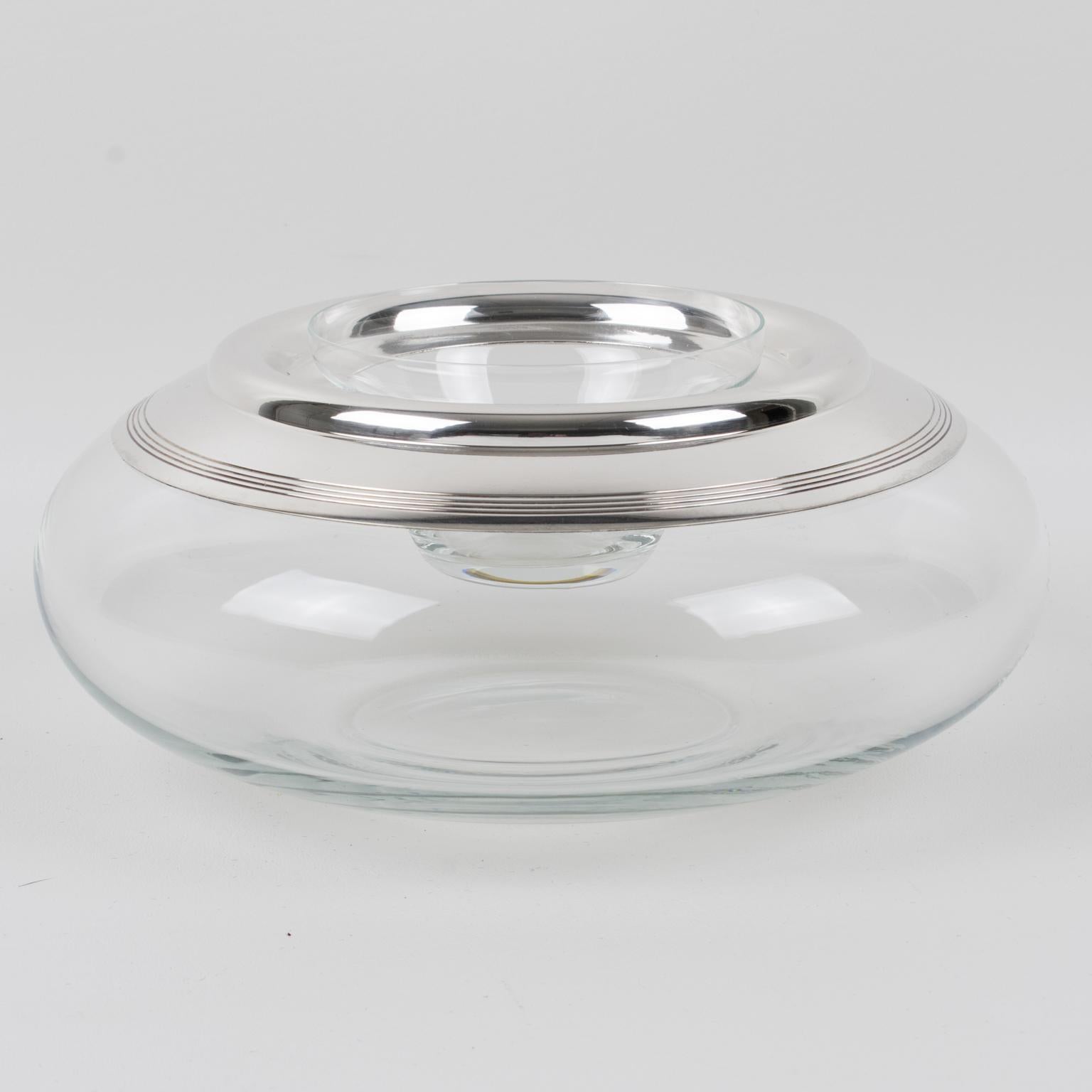 Silver Plate and Crystal Caviar Bowl Dish Server by St Hilaire France, 1960s 4
