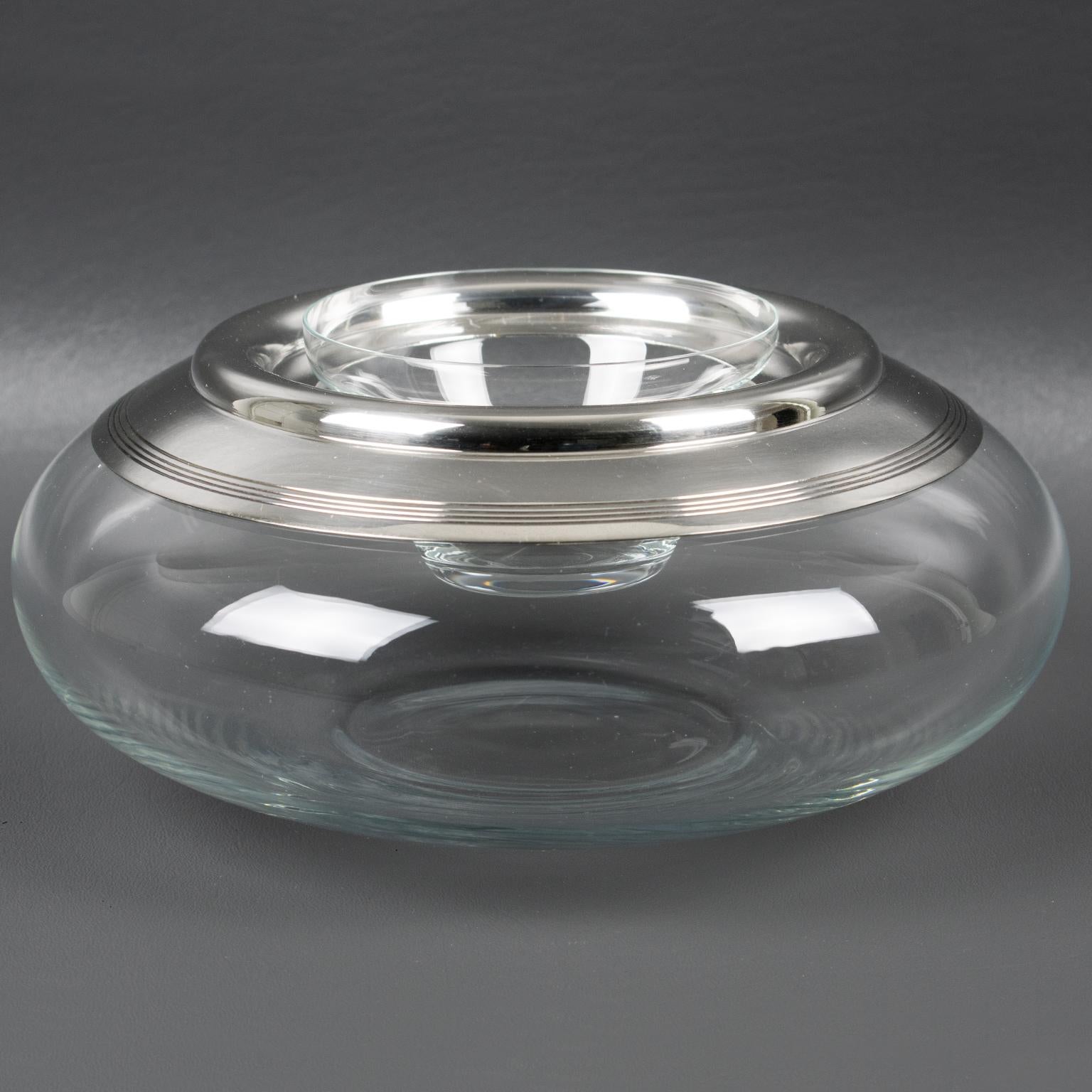 Mid-20th Century Silver Plate and Crystal Caviar Bowl Dish Server by St Hilaire France, 1960s