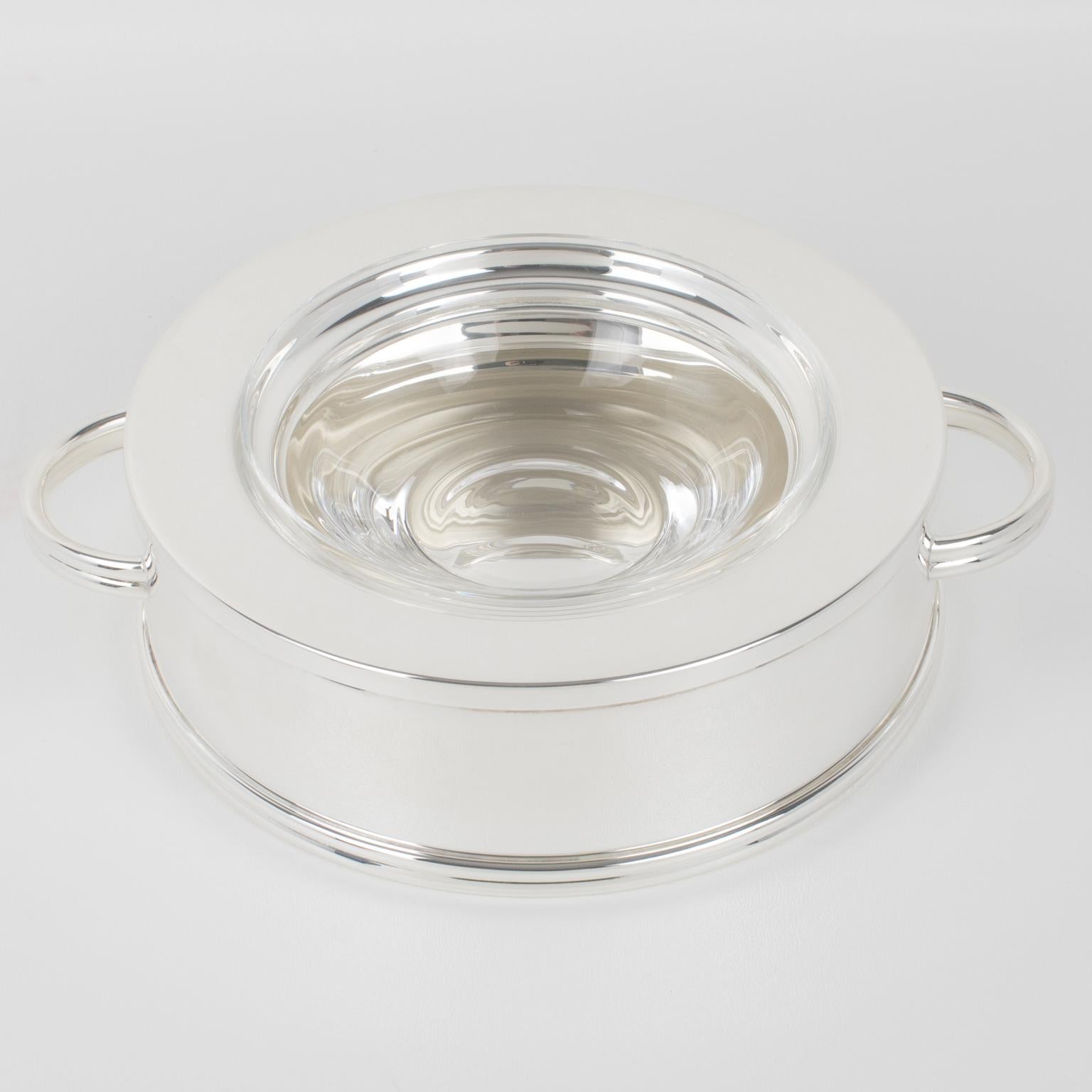 Modern Silver Plate and Crystal Caviar Bowl Dish Server by St Hilaire, Paris