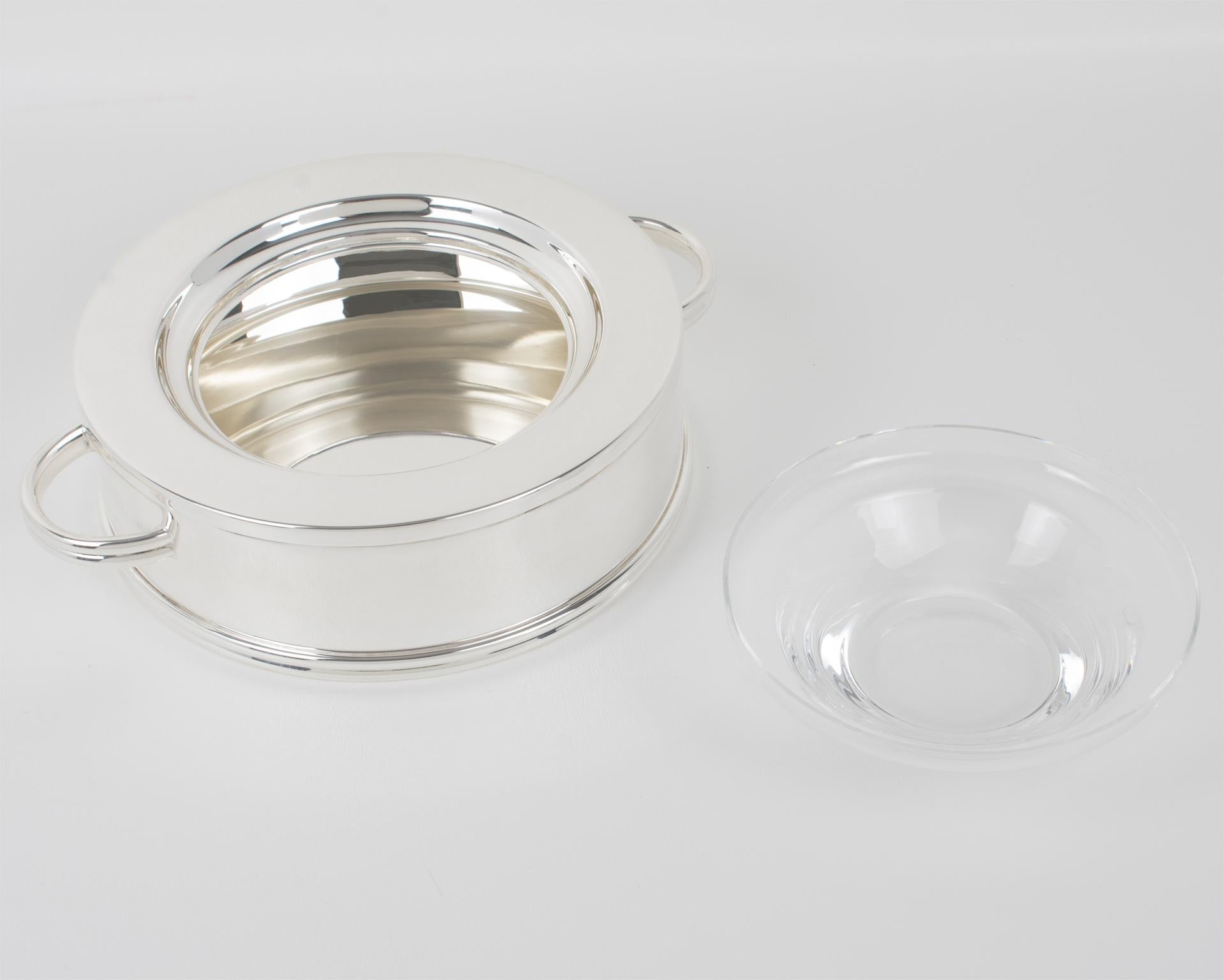 Mid-20th Century Silver Plate and Crystal Caviar Bowl Dish Server by St Hilaire, Paris