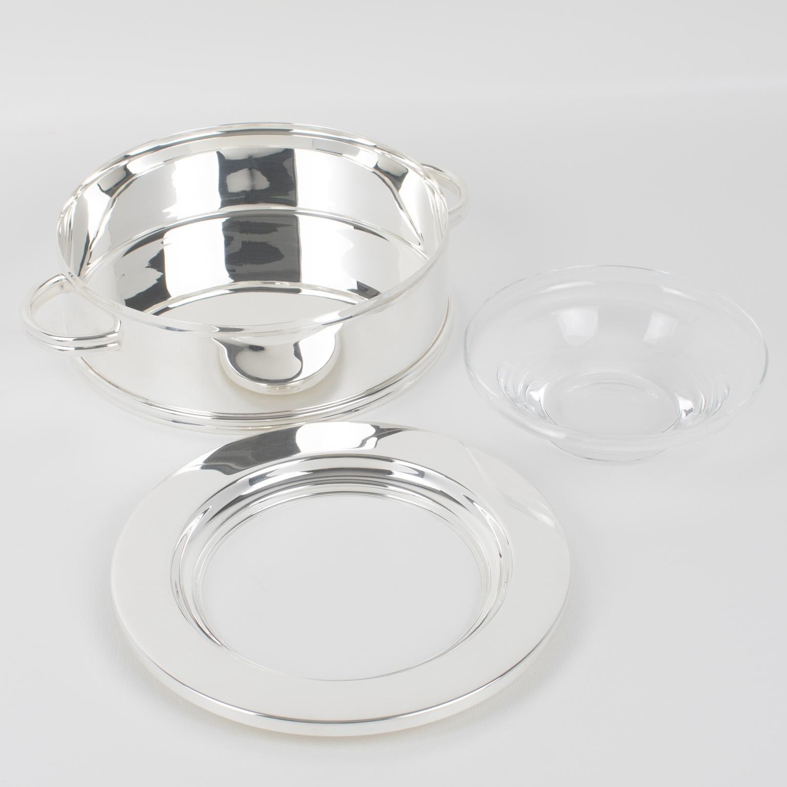 Metal Silver Plate and Crystal Caviar Bowl Dish Server by St Hilaire, Paris