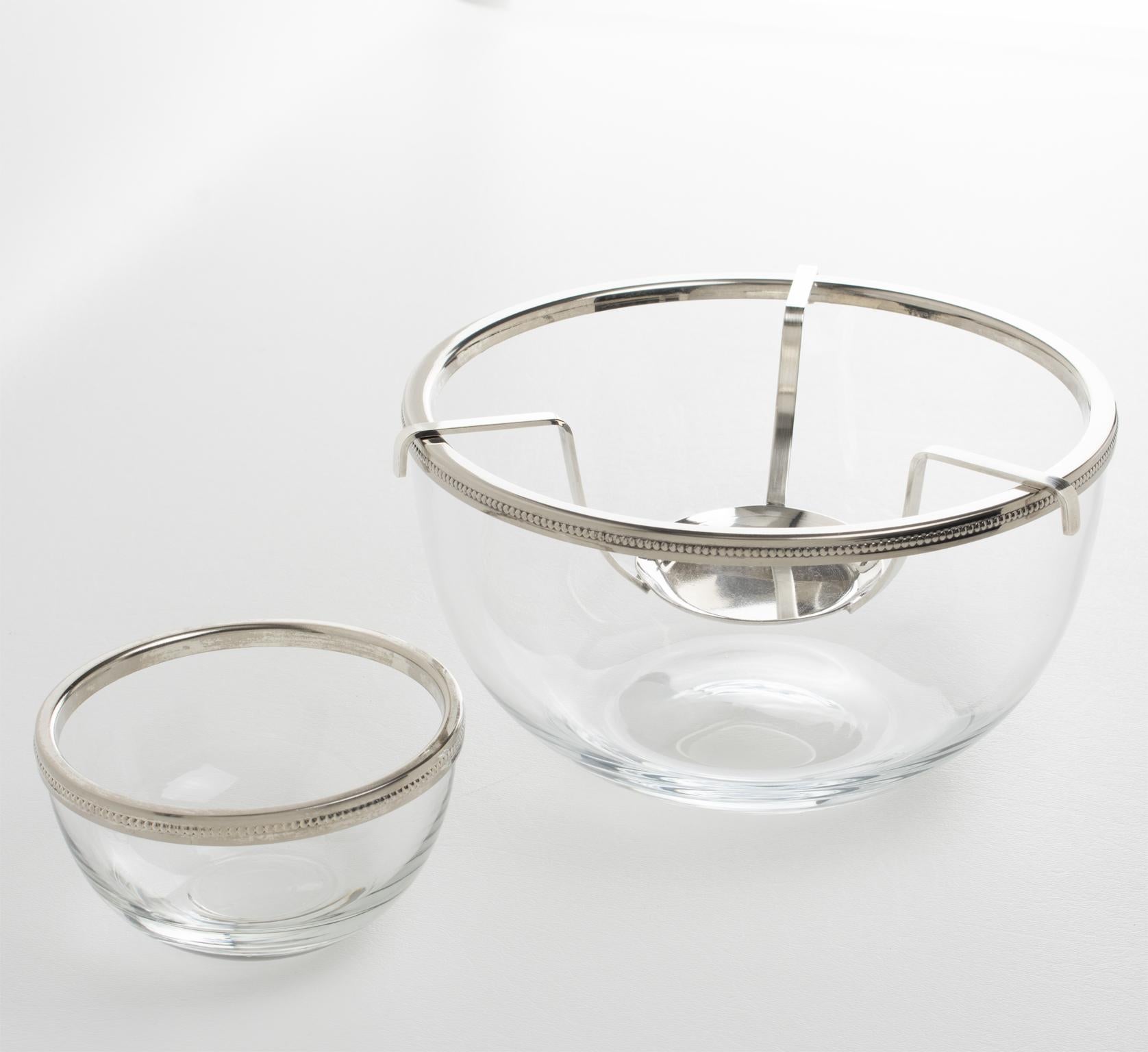Modern Silver Plate and Crystal Caviar Bowl Dish Server, France 1970s For Sale