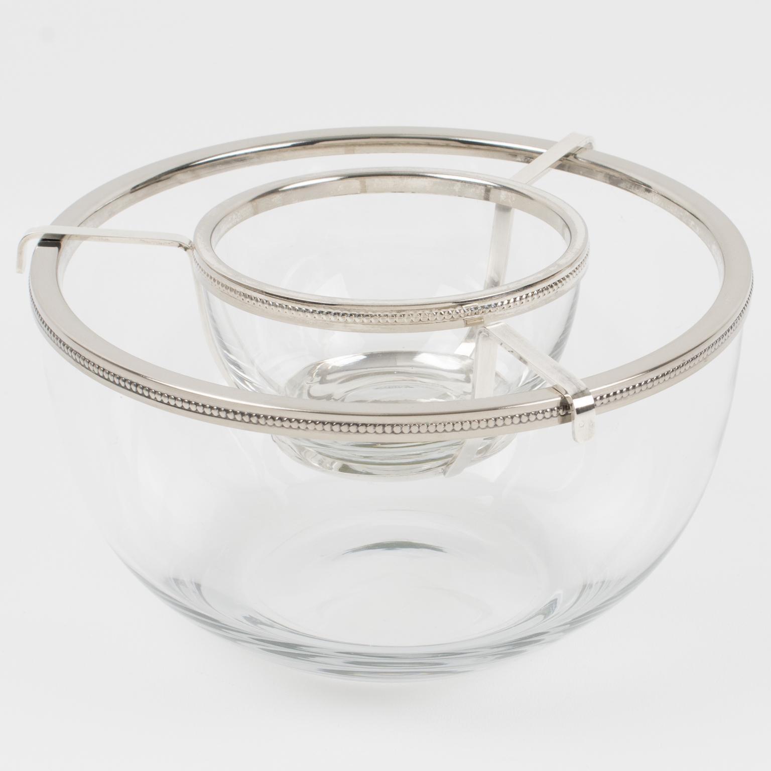 Silver Plate and Crystal Caviar Bowl Dish Server, France 1970s In Good Condition For Sale In Atlanta, GA