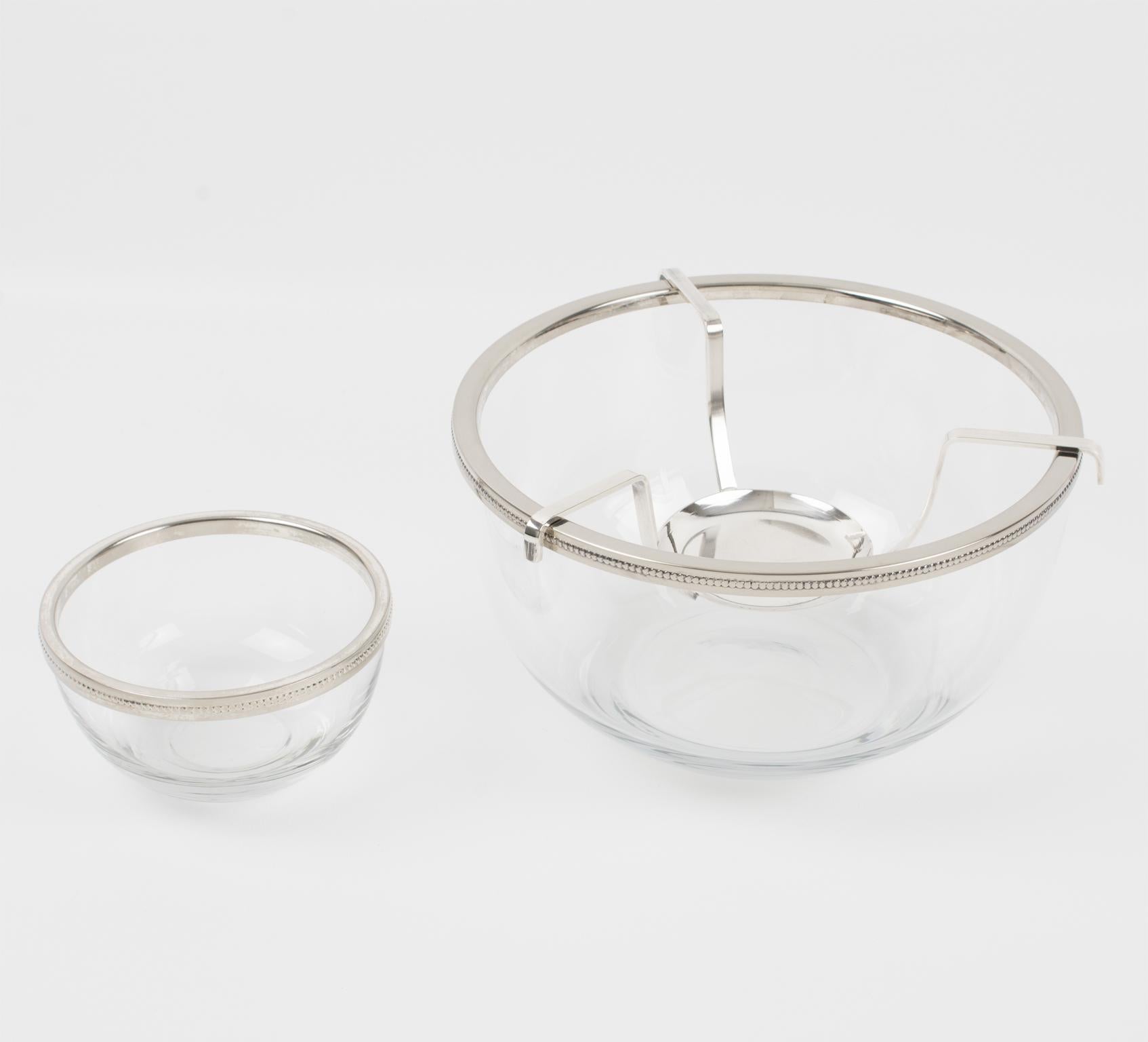 Late 20th Century Silver Plate and Crystal Caviar Bowl Dish Server, France 1970s For Sale