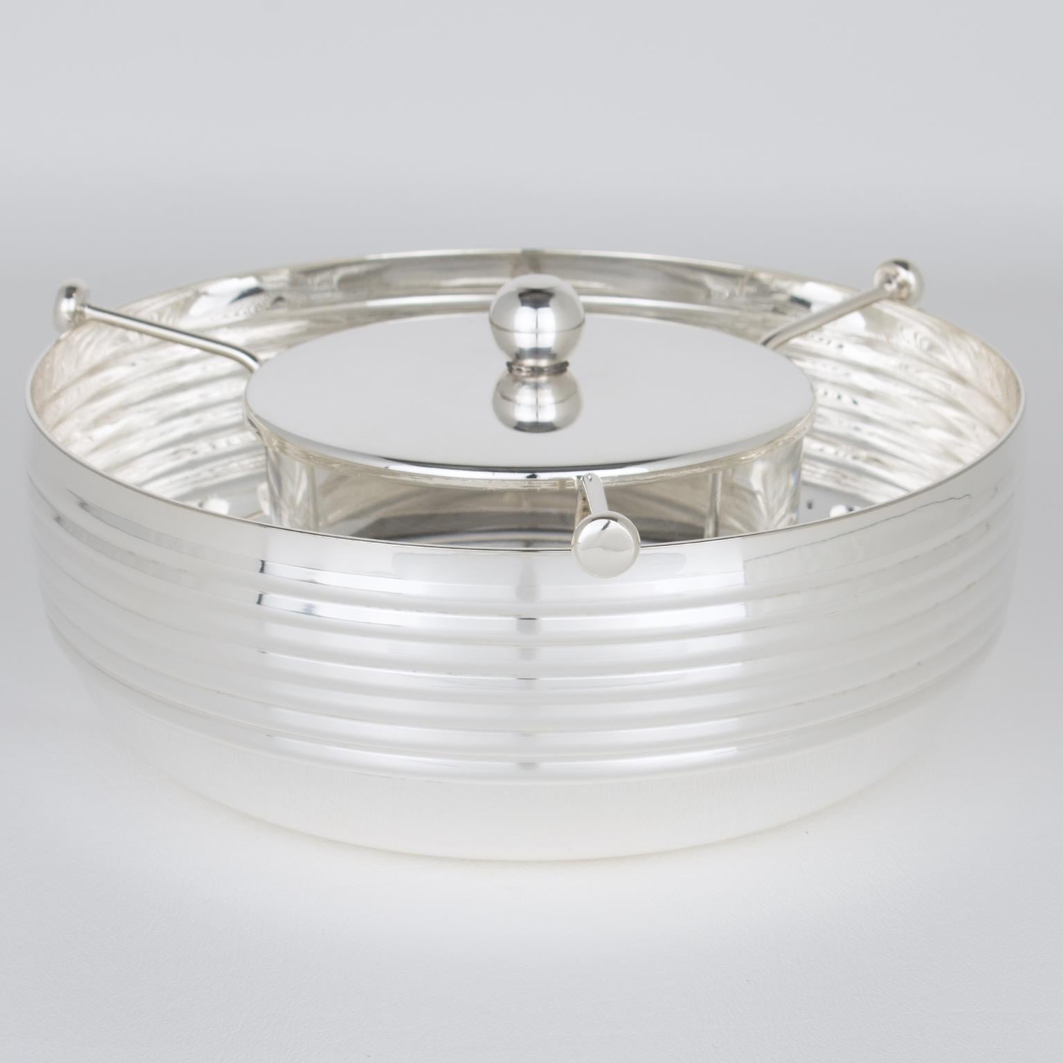 Moderno Piatto da portata in argento e cristallo Caviar Bowl di St Hilaire Paris, circa 1980 in vendita