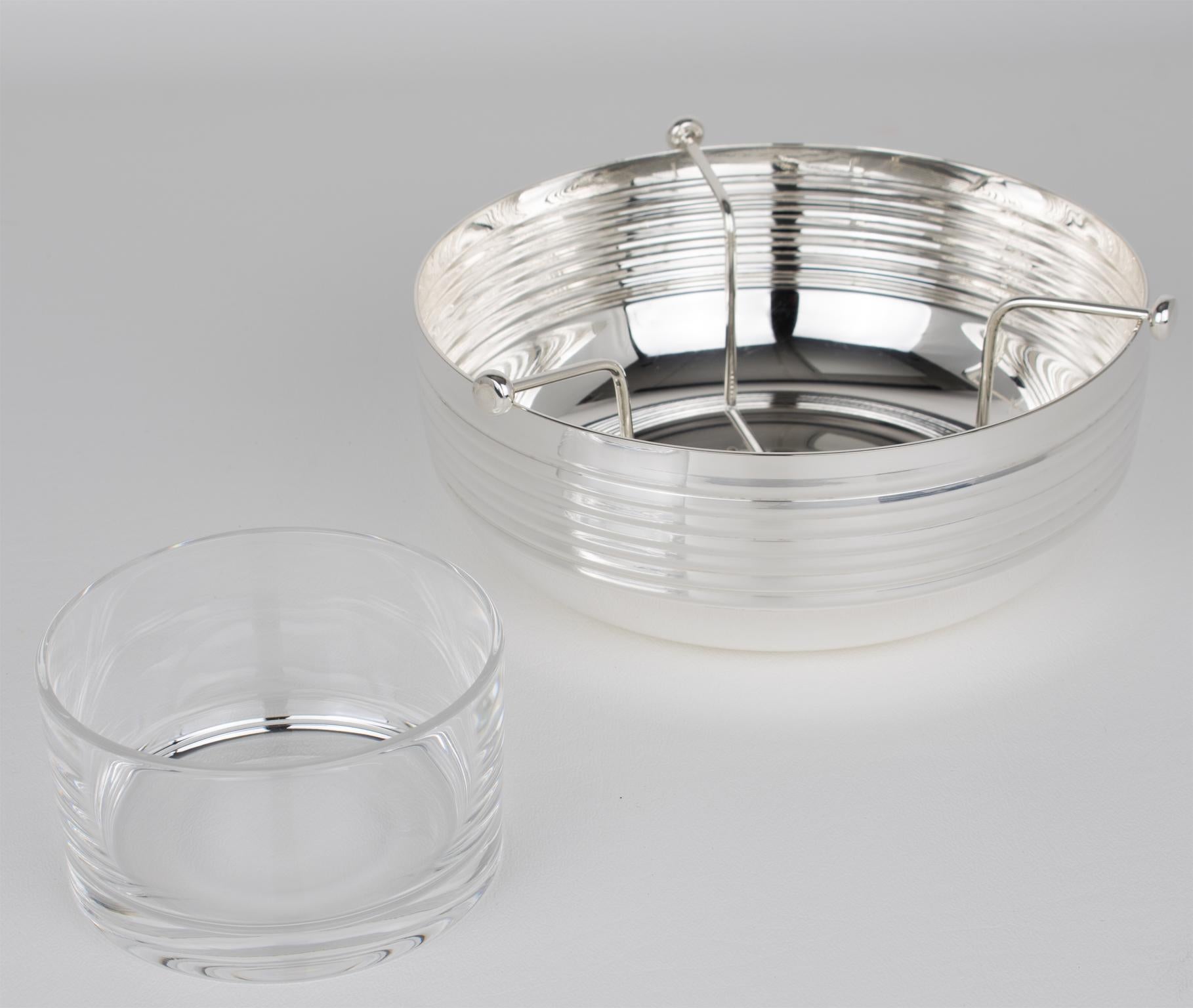 Fine XX secolo Piatto da portata in argento e cristallo Caviar Bowl di St Hilaire Paris, circa 1980 in vendita