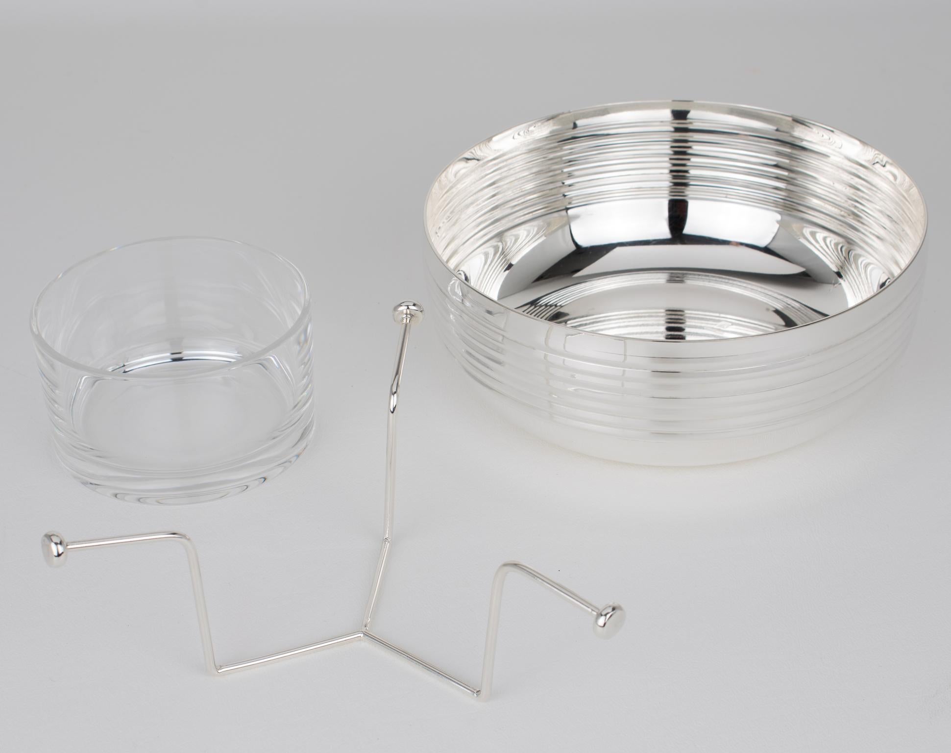 Metallo Piatto da portata in argento e cristallo Caviar Bowl di St Hilaire Paris, circa 1980 in vendita