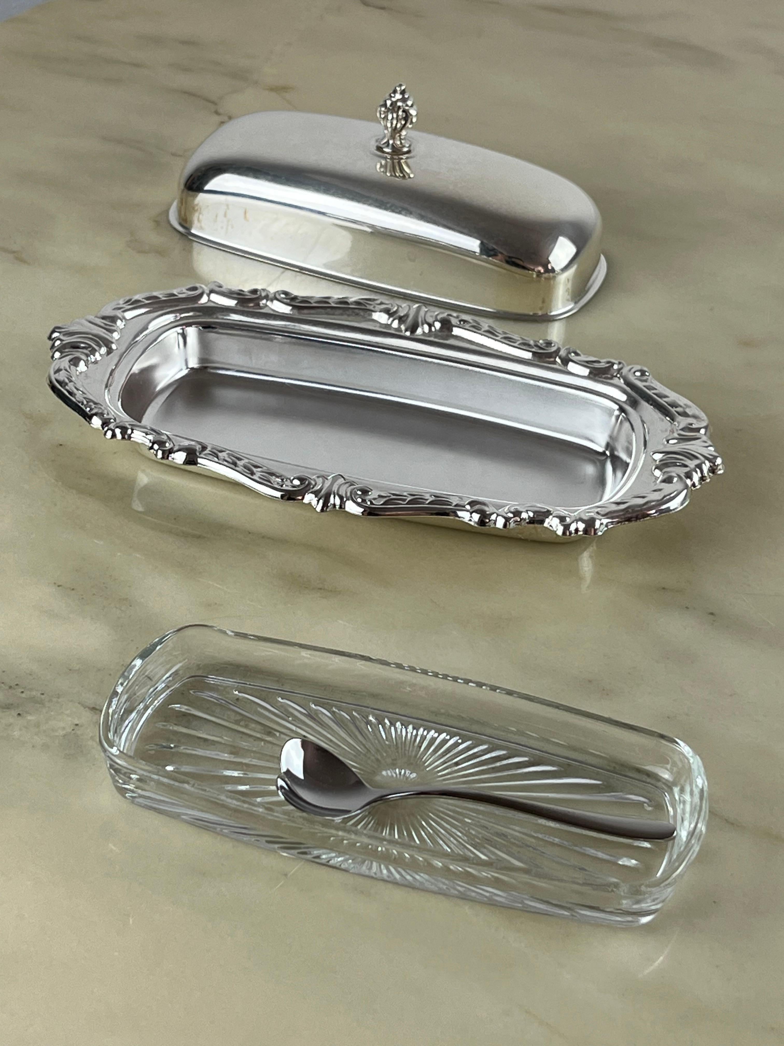 Other Silver Plate and Crystal Caviar Holder 1980s For Sale