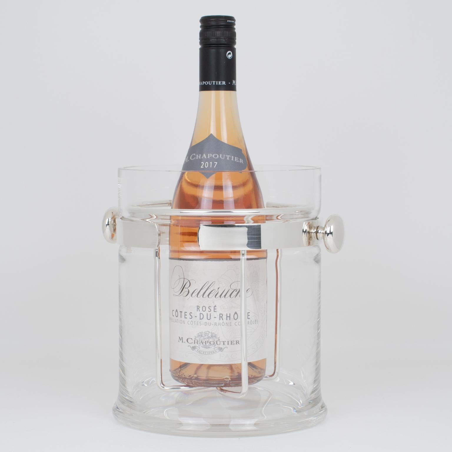 Champán de plata y cristal, cubitera para vino de PM Italy, hacia 1980 Metal en venta
