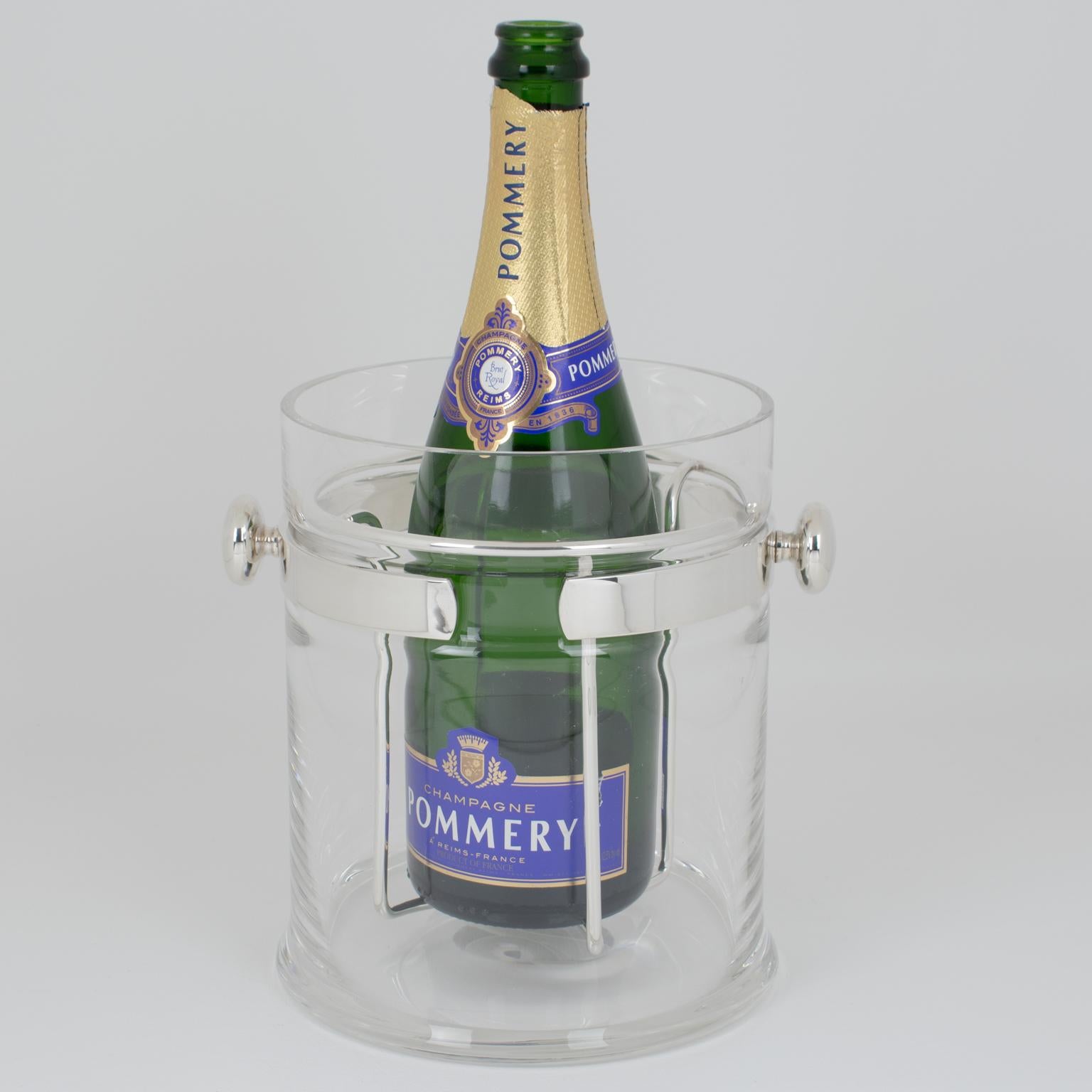 Champán de plata y cristal, cubitera para vino de PM Italy, hacia 1980 en venta 1