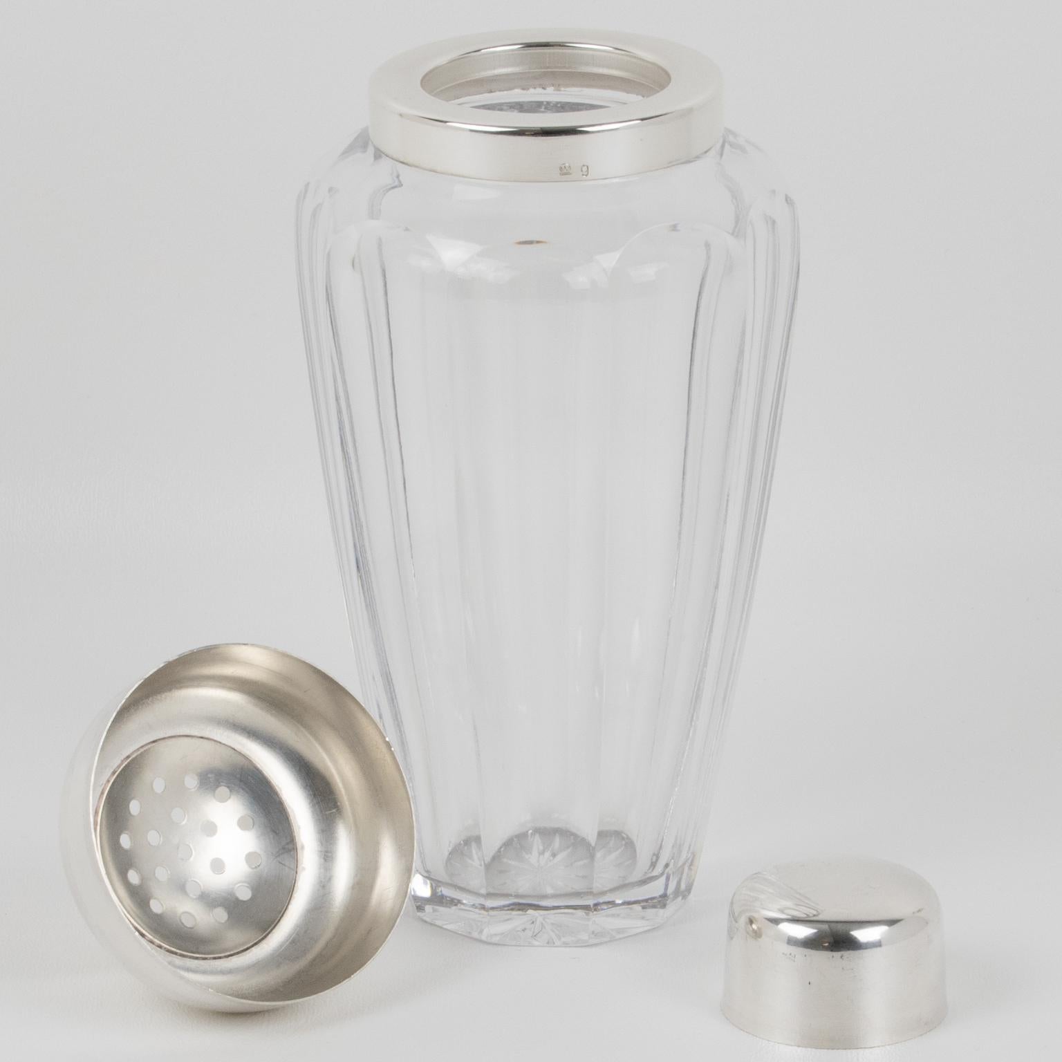 Mid-20th Century Silver Plate and Crystal Cocktail Martini Shaker Barware Accessory 