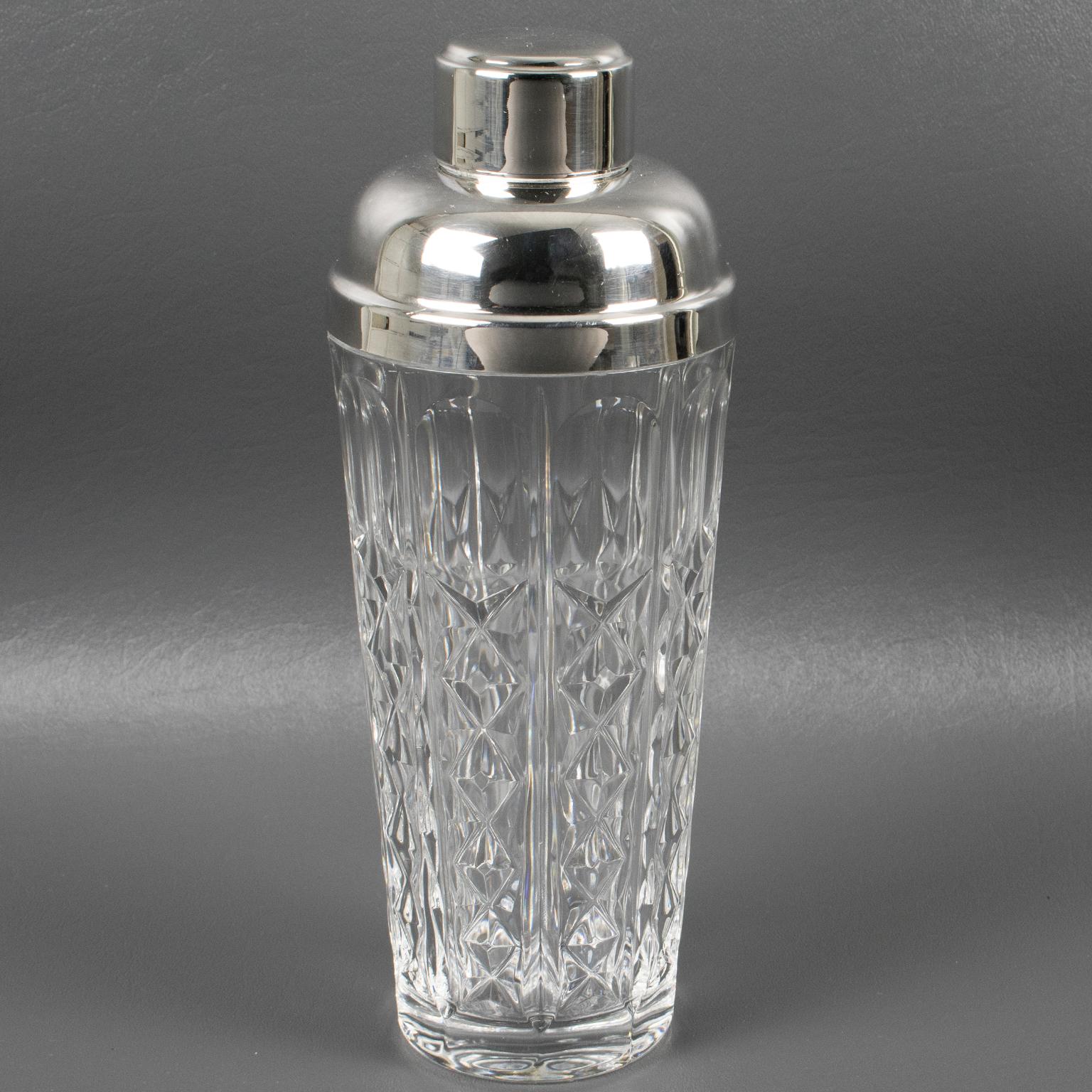 Art Deco Silver Plate and Crystal Cocktail Martini Shaker Barware by Towle, William Adams