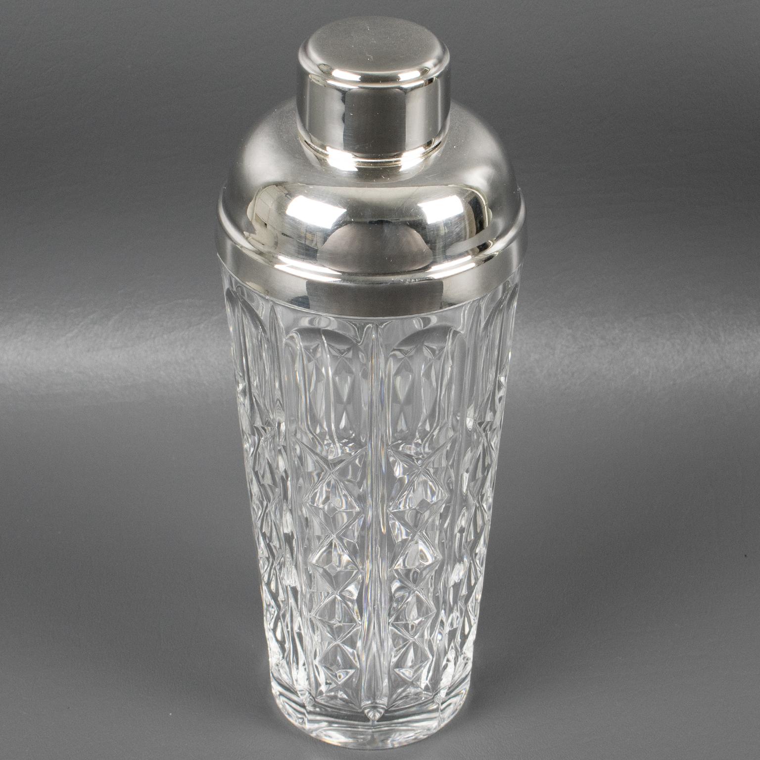 Late 20th Century Silver Plate and Crystal Cocktail Martini Shaker Barware by Towle, William Adams