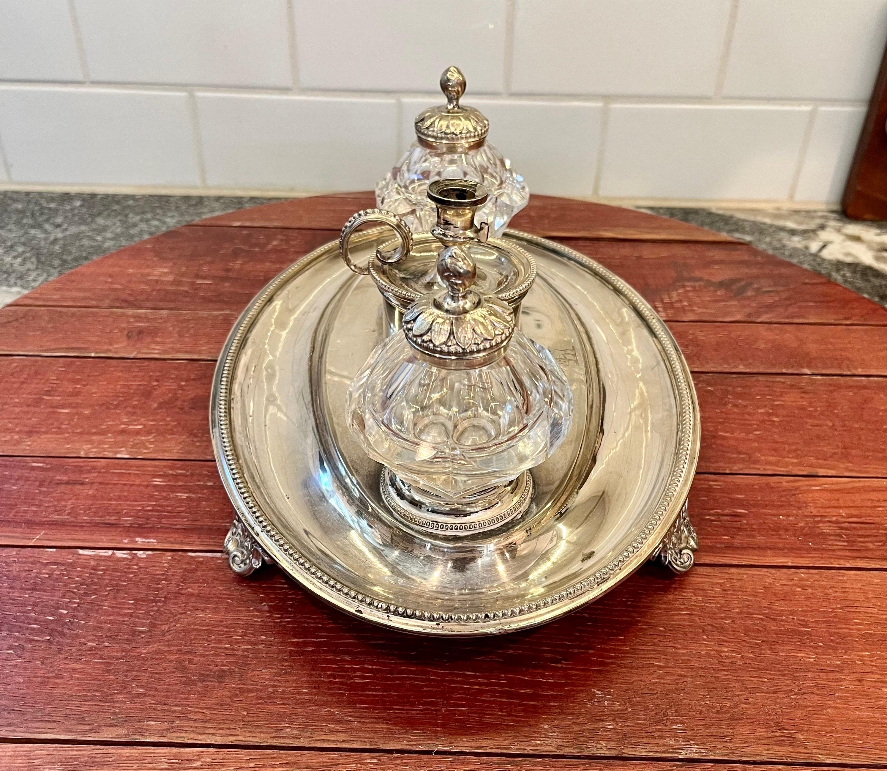 Silver Plate and Crystal Ink Stand In Good Condition For Sale In W Allenhurst, NJ