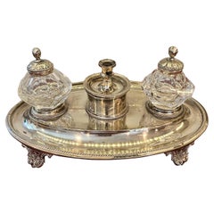 Silver Plate and Crystal Ink Stand
