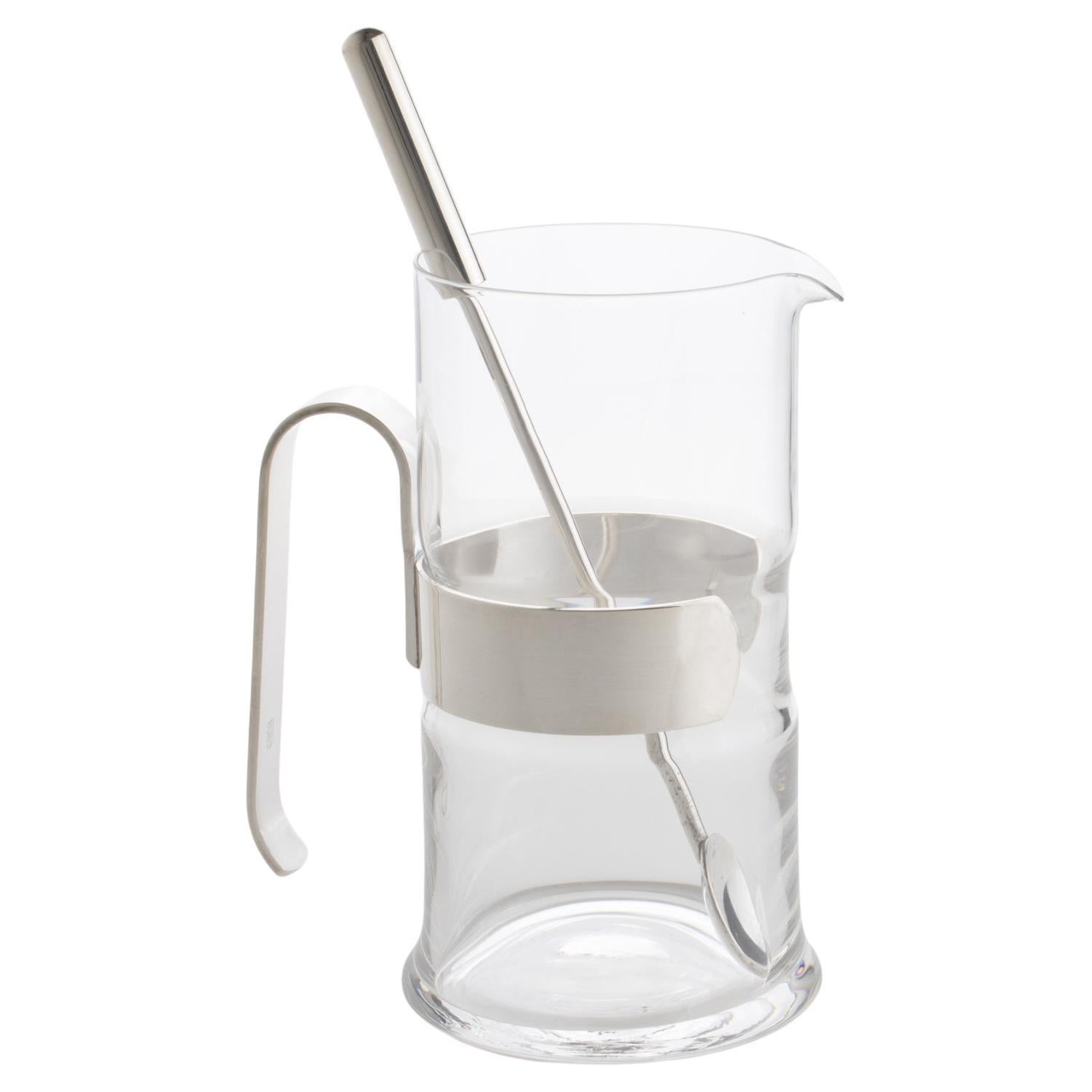 Silver Plate and Crystal Martini Cocktail Pitcher Mixer by PM Italy, circa 1980