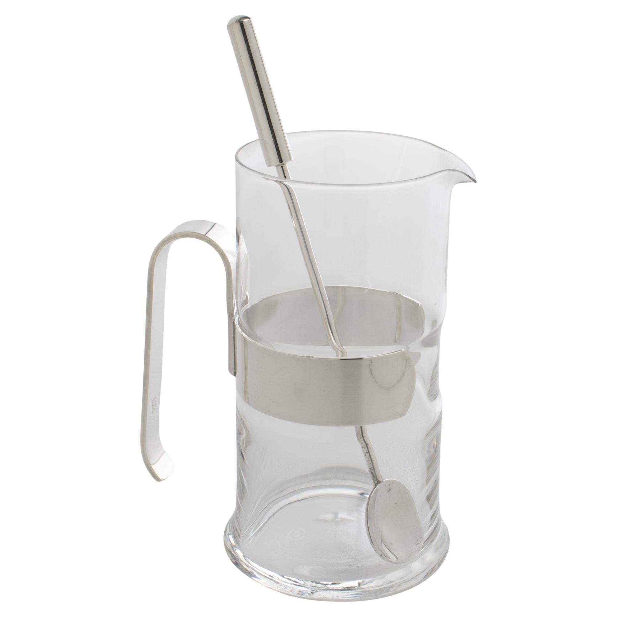 Jarra mezcladora para cóctel Martini de plata y cristal de PM Italy, hacia 1980 en venta