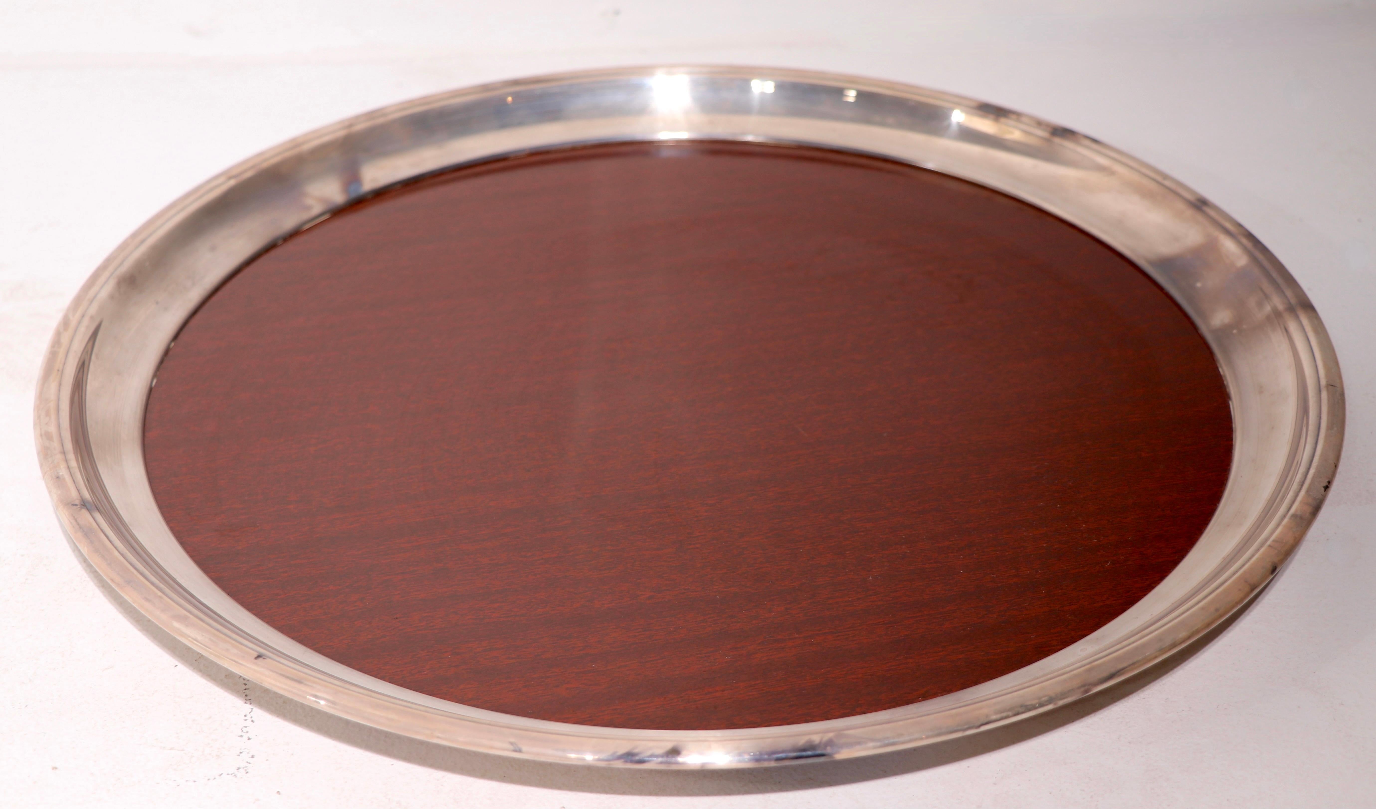 American Silver-Plate and Faux Wood Serving Tray by Crescent Manufacturing Company