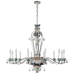 Used Silver Plate and Glass Art Deco Chandelier with Crystal Ball Drops, circa 1930s