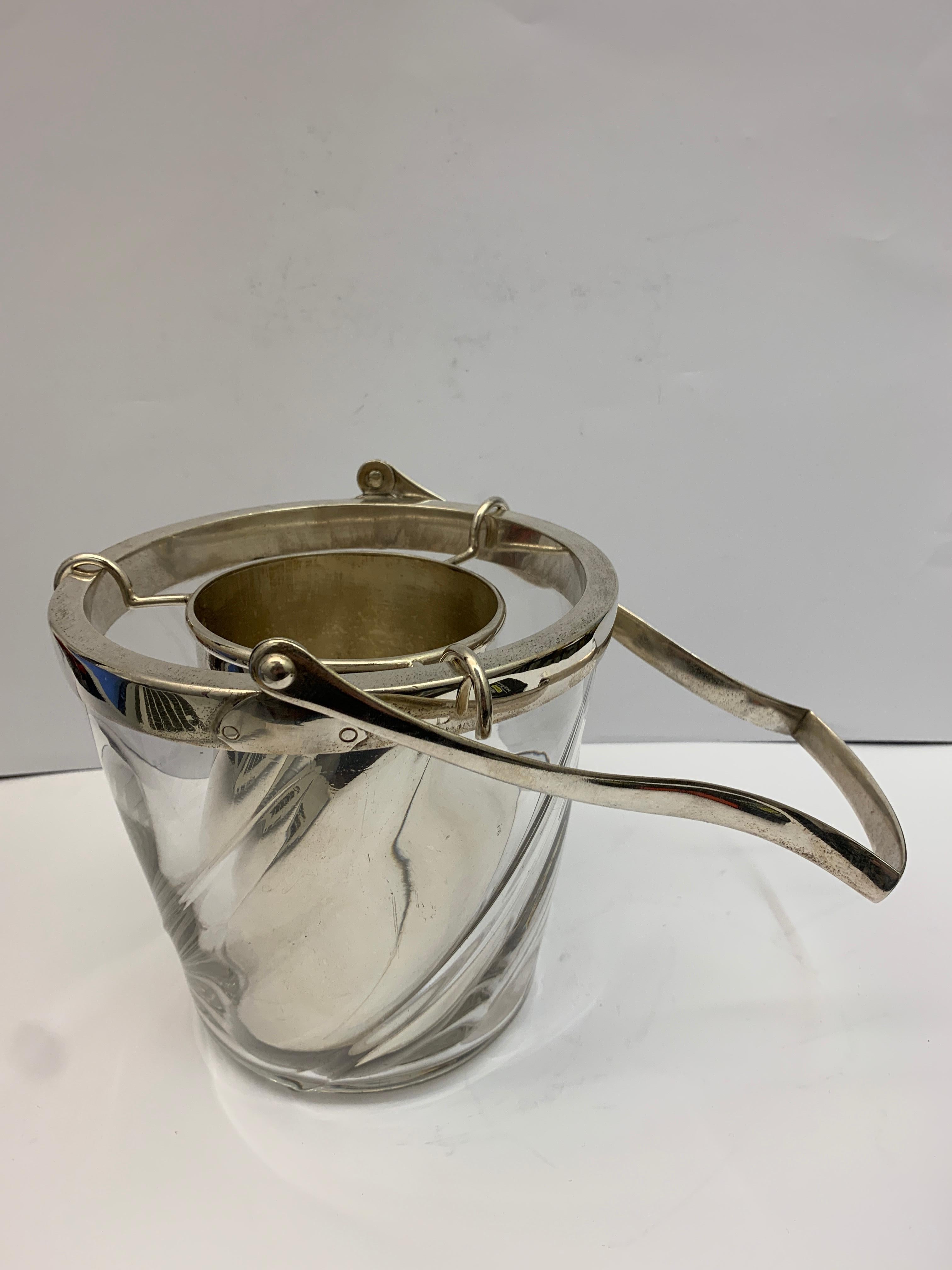 English Silver Plate and Glass Ice Bucket, circa 1900  For Sale