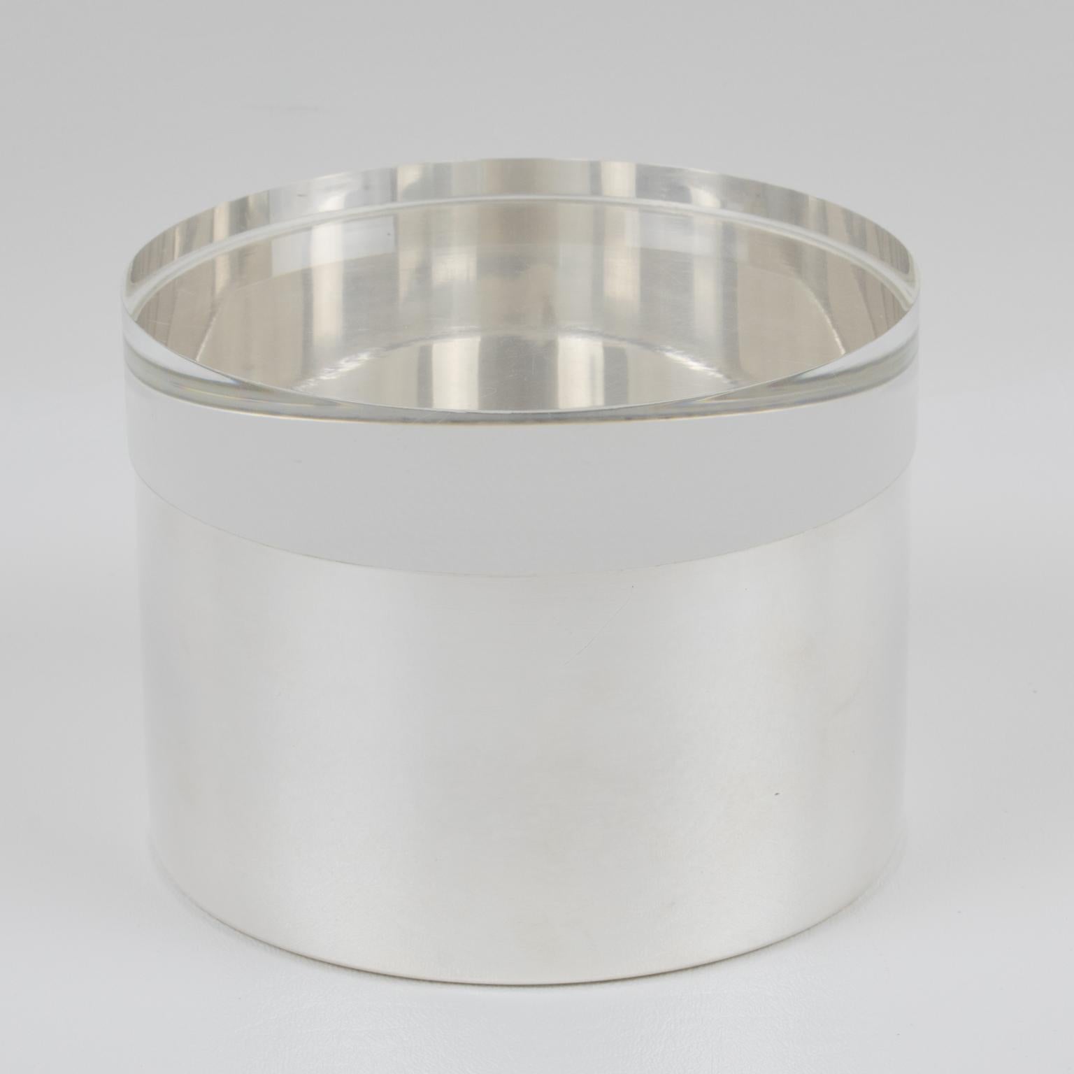 Mid-Century Modern Silver Plate and Lucite Round Box by Debladis, Paris For Sale