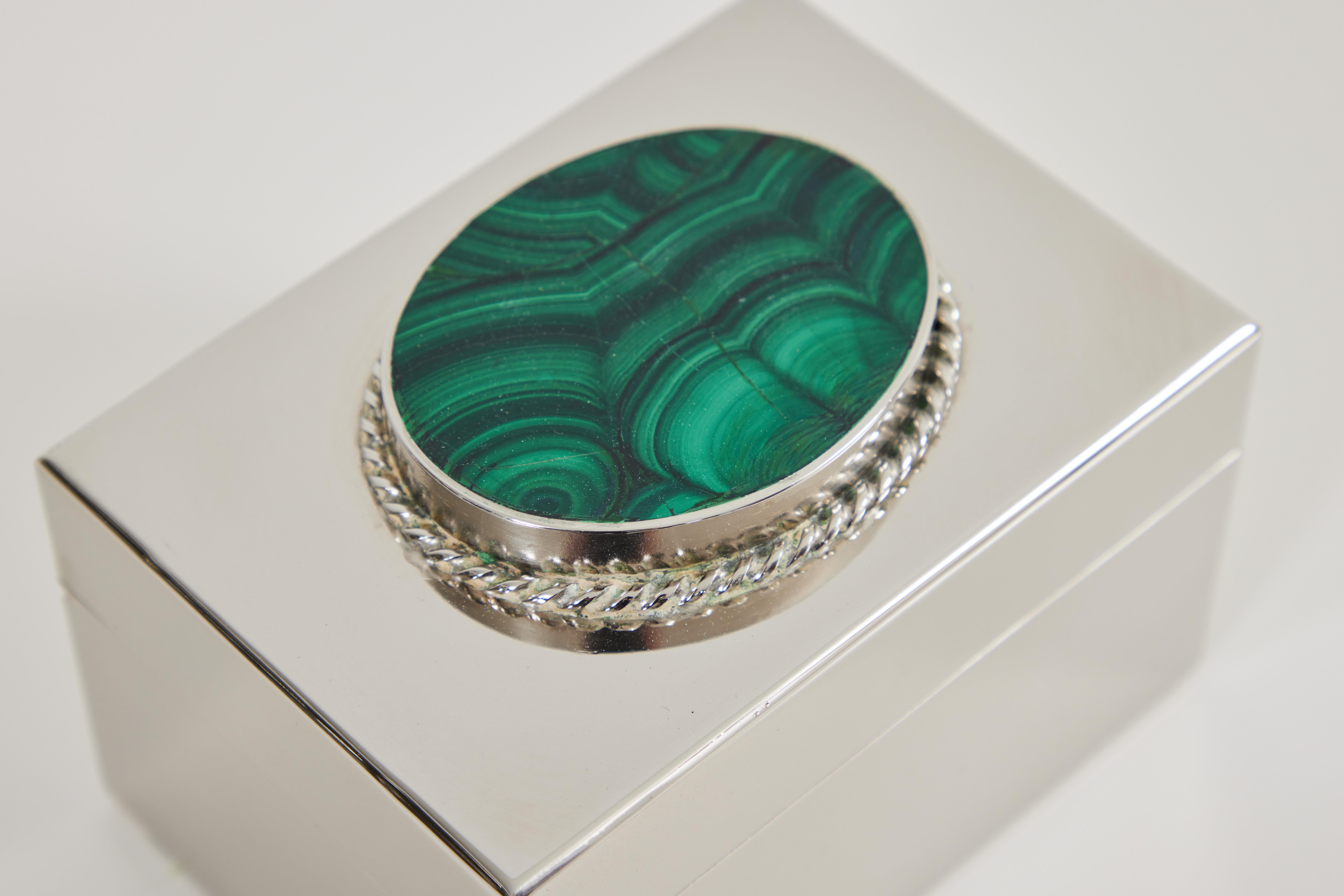 Mid-Century Modern Silver Plate and Malachite Lidded Box by Antony Redmille