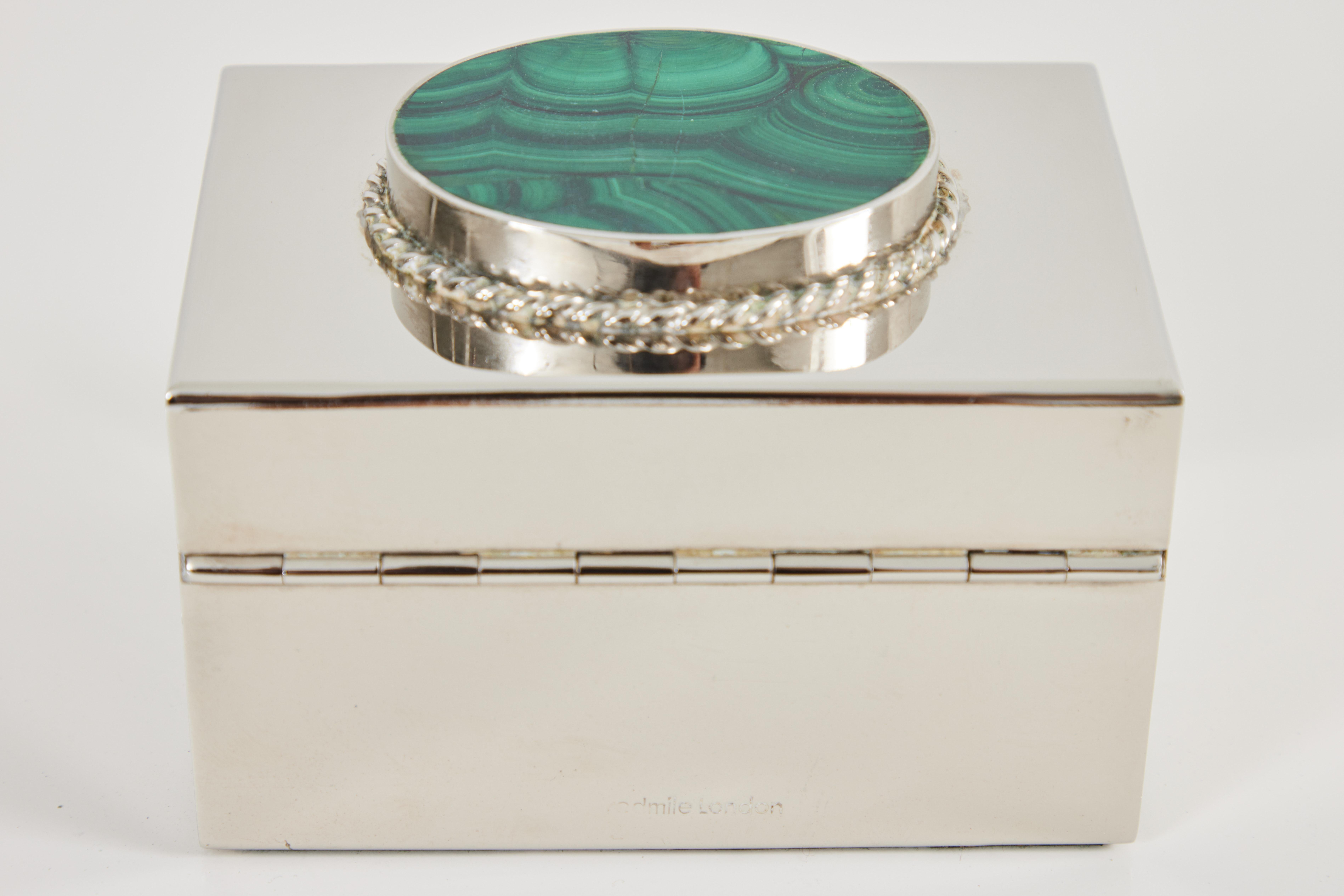 Polished Silver Plate and Malachite Lidded Box by Antony Redmille