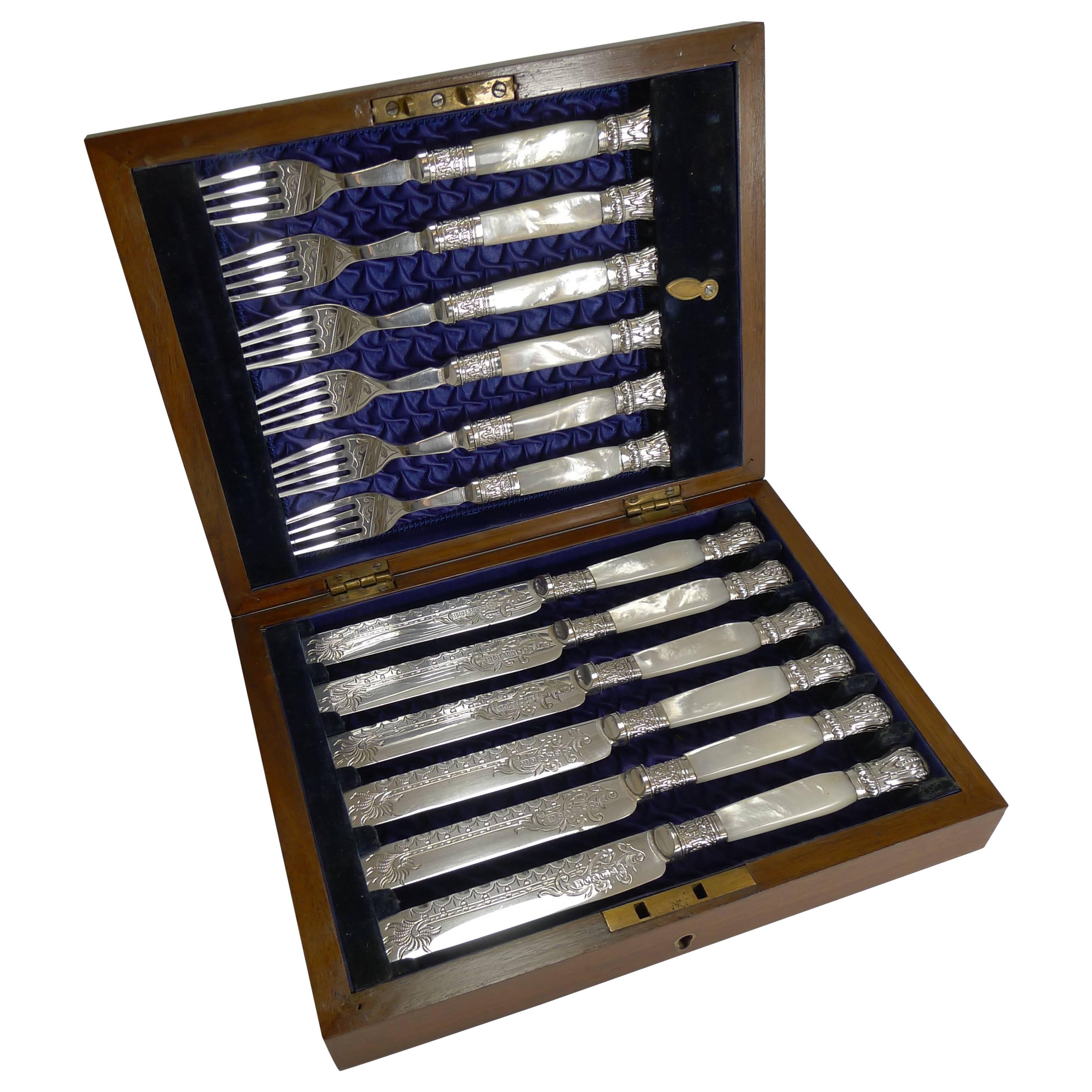 Silver Plate and Mother-of-Pearl Fruit / Desert Knives and Forks