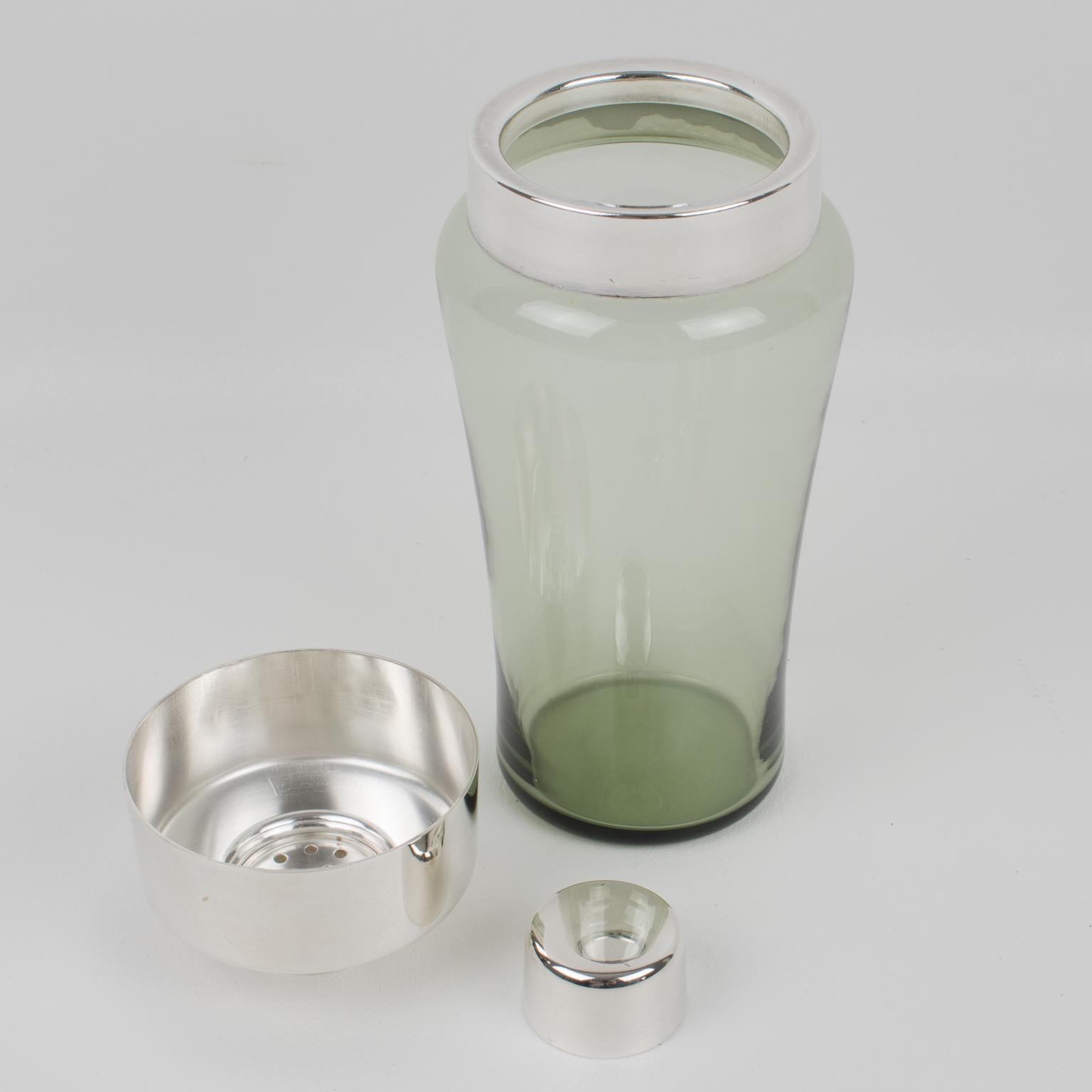 Modern Silver Plate and Smoked Glass Cocktail Shaker