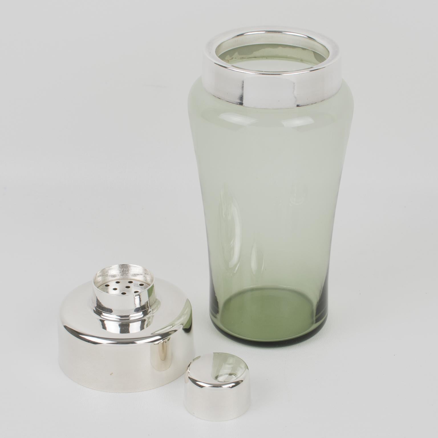 German Silver Plate and Smoked Glass Cocktail Shaker