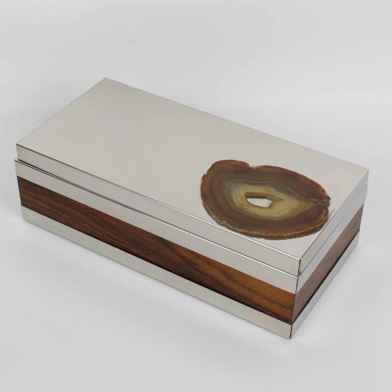 Italiano Scatola in argento e legno con decorazioni in lastre di agata, circa 1980 in vendita