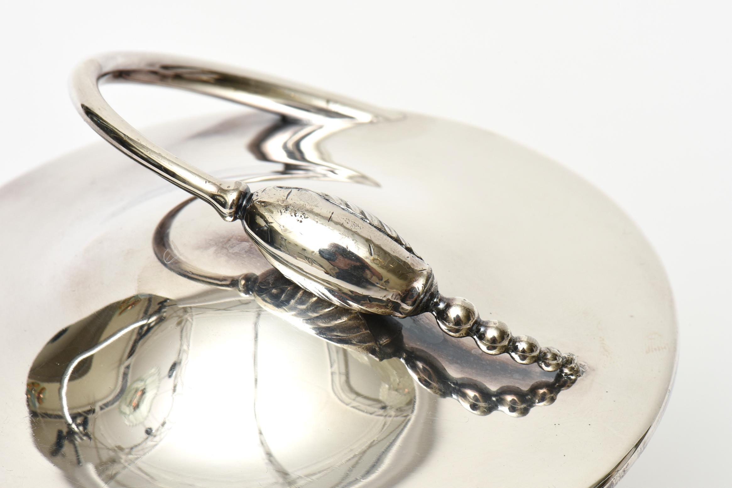 Mid-20th Century Vintage Silver-Plate Beaded Vessel, Bowl And Serving Piece with Flower Pod Lid For Sale